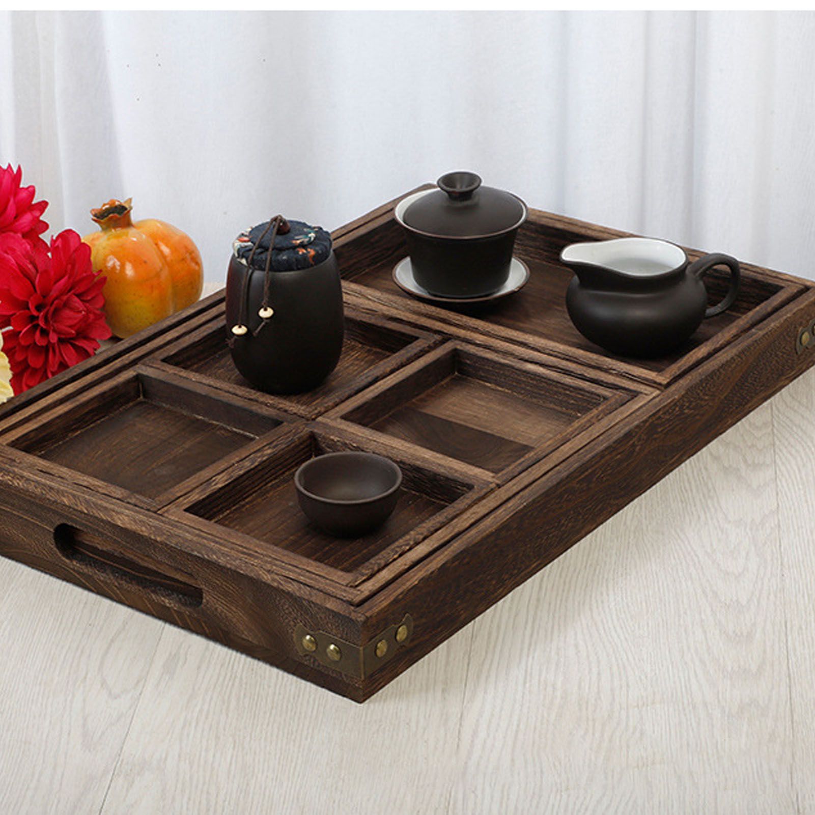 Wood Tea Tray Fade Resistant Exquisite Retro Reinforced Rectangular Tea Serving Tray โ image 5