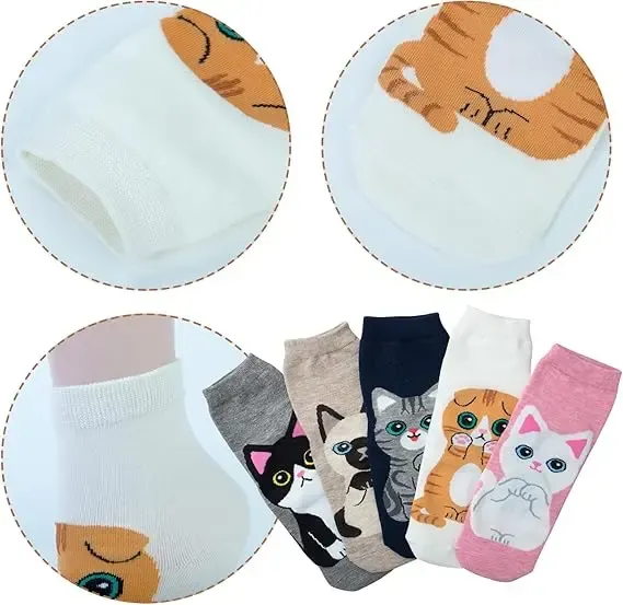 Women's Cute Animal Socks Pack 5 Pairs, Cat Dog Owl Designs in Bright Colors, Soft Breathable Cotton Blend for UK 6-8, Perfect Fun Gift for Christmas — image 3