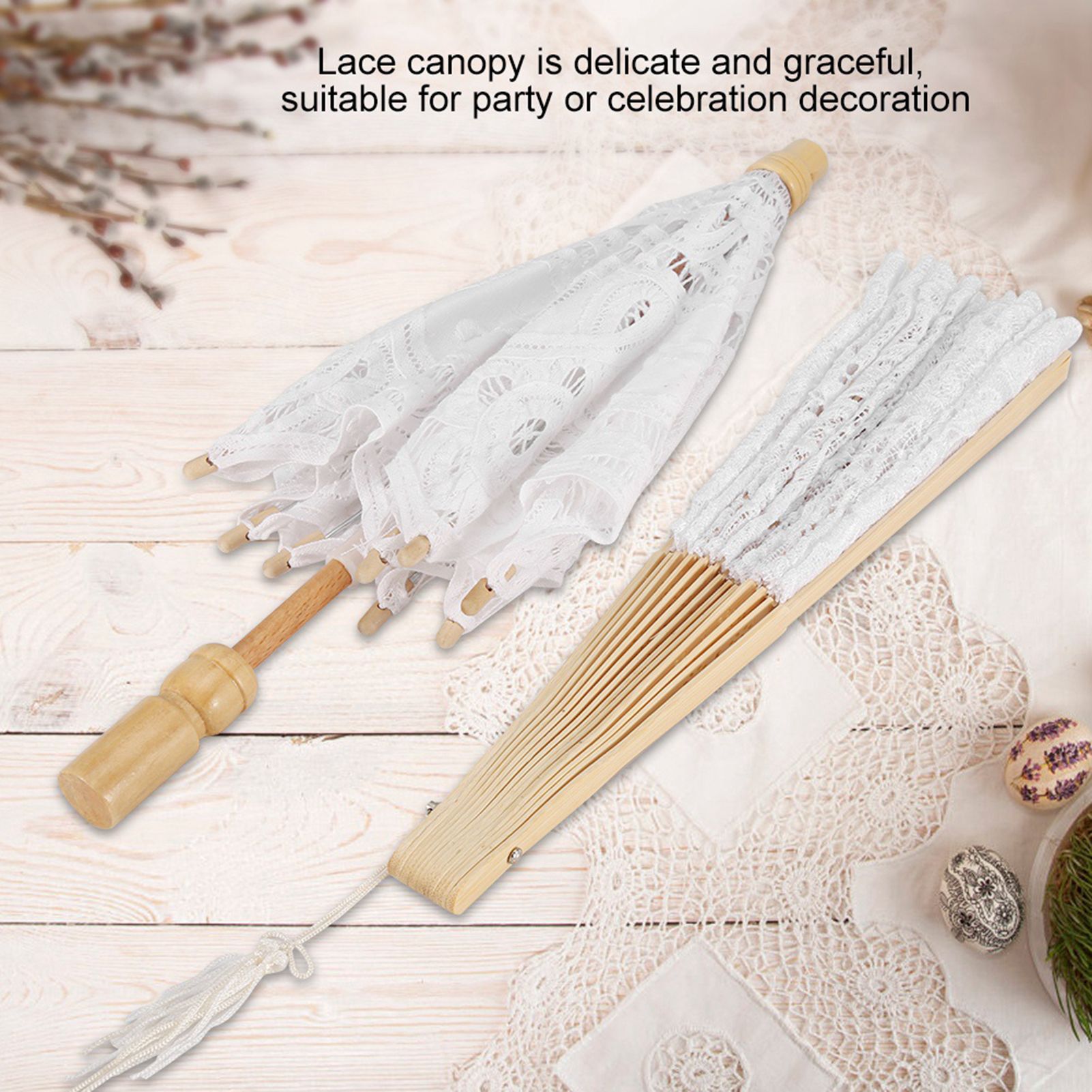 Lace Umbrella Fan Parasol for Lady Women Party Decor Dancing Photography Prop — image 4