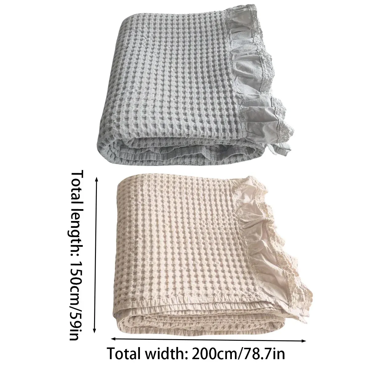 Waffle Sofa Blanket Thin Lightweight Throw Soft Cover Couch Bed Living Room Use - Beige — image 4