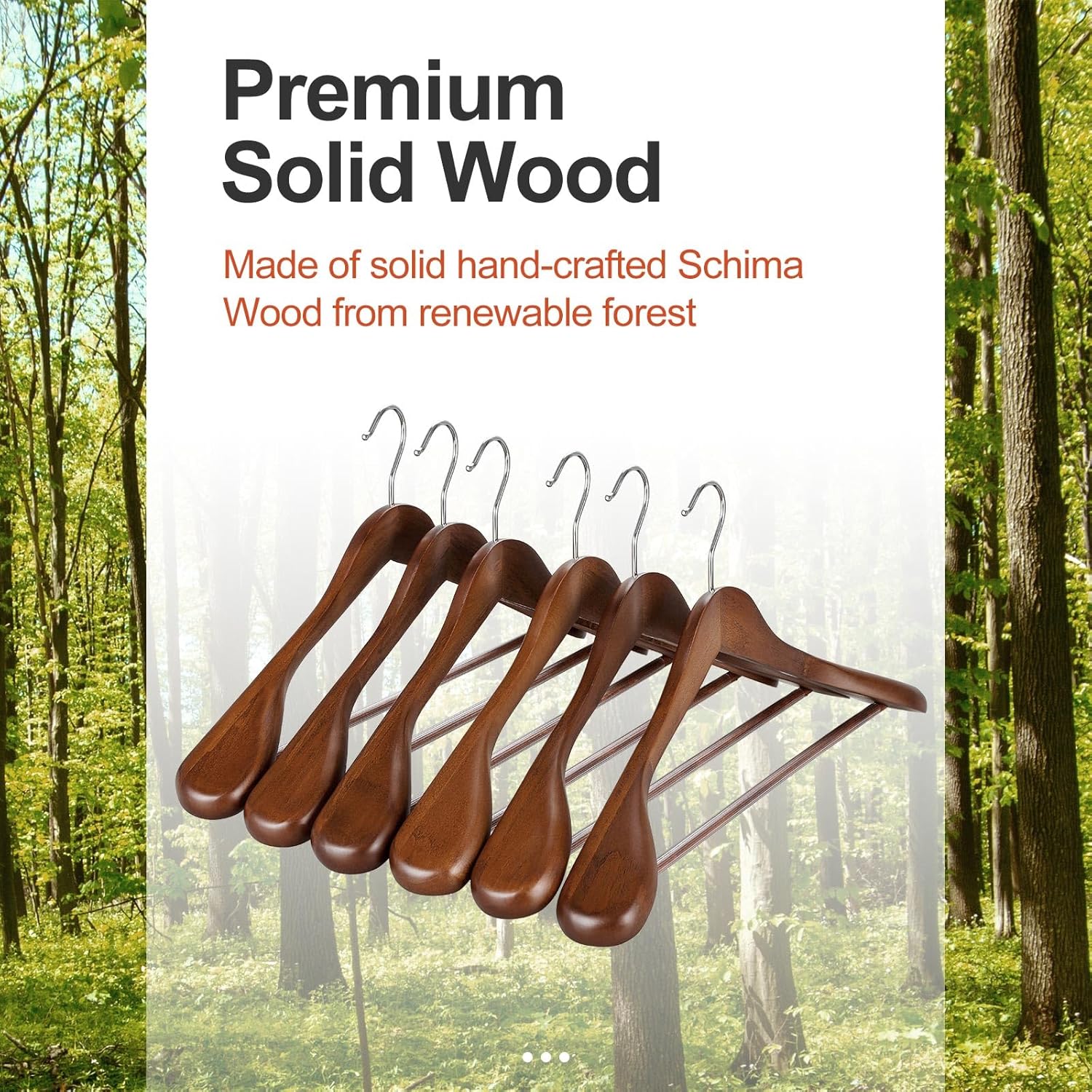 TOPIA HANGER Wide Shoulder Wooden Hangers, Suit Hangers with Non Slip Pants Bar & 360° Swivel Hook, Solid Wood Heavy Duty Coat Hanger, 6 Pack (Walnut)-CT02WA — image 6