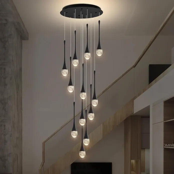 BAMDECOR LT08 12-Heads Solid Crystal Teardrop Chandelier High Ceiling Foyers Entrance Chandeliers Staircase Long Pendant Light (Black) — image 2