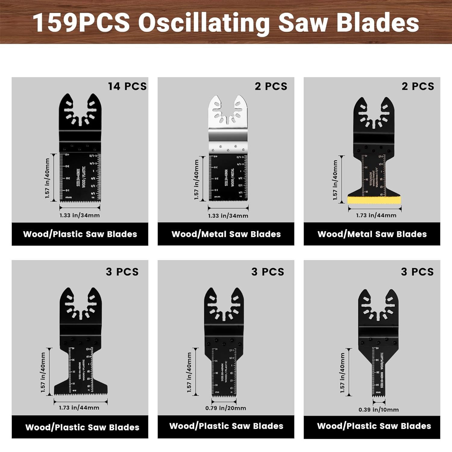159 PCS Oscillating Saw Blades with Sandpaper, Universal Titanium Multitool Blades for Wood/Plastics/Metal, Quick Release Multi Tool Kits Compatible — image 2