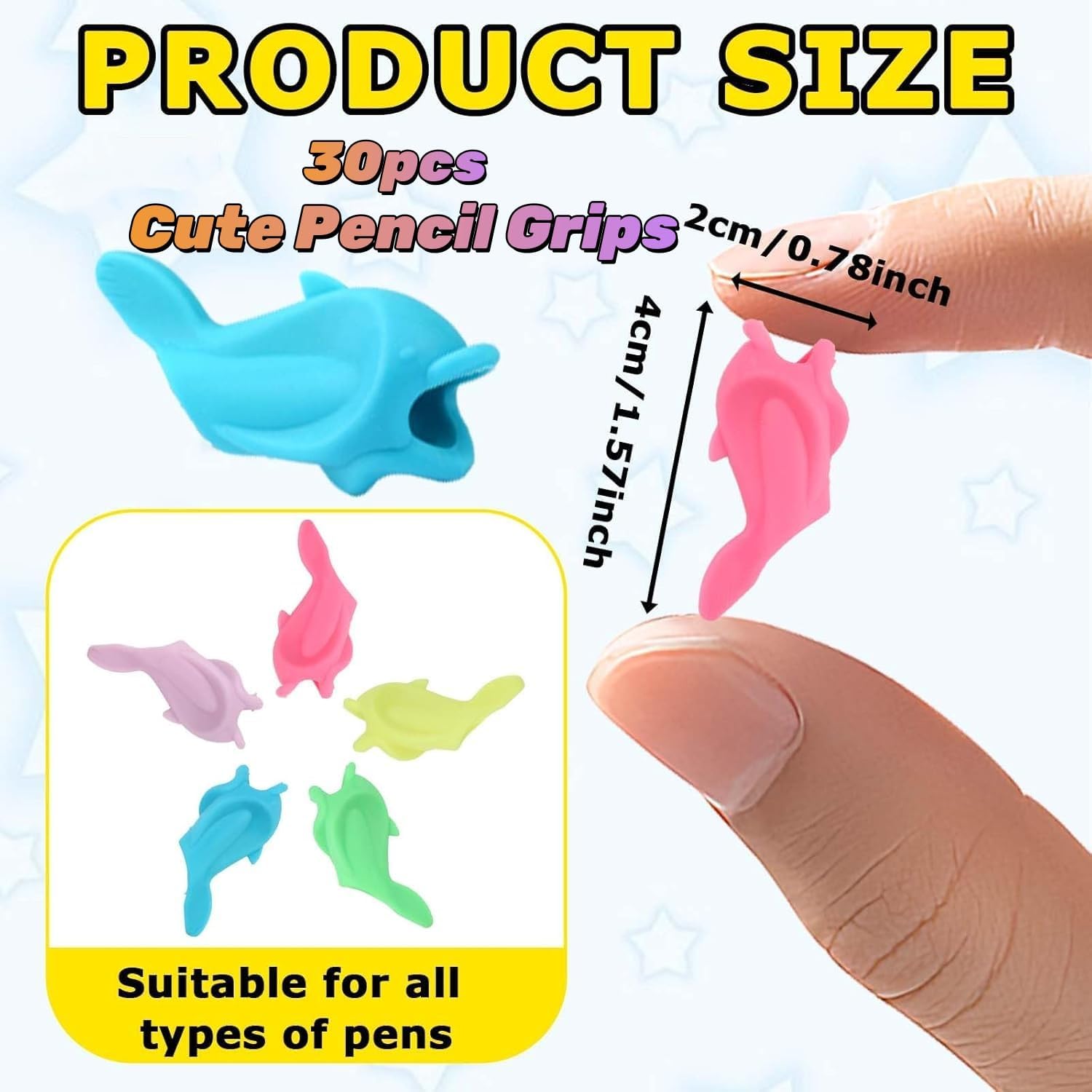 14-Pack Pencil Grips for Handwriting - 2Style (4Pcs Pen Grips w/Cushion & 10Pcs Cute Dolphin Pencil Grip) - Writing Posture Correction Writting Aids for