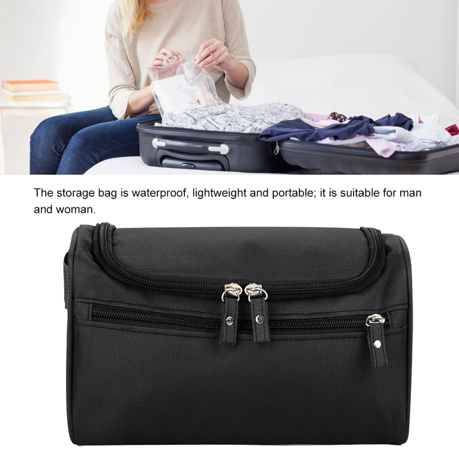 Portable Waterproof Shampoo Shaver Wash Storage Bag Man Woman Travel(Black) โ image 3