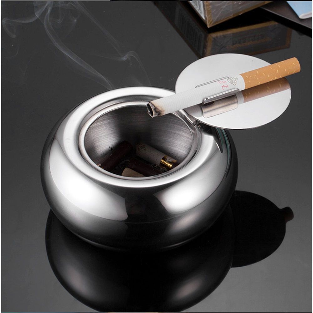 Stainless Steel Windproof Ashtrays with Lid for Cigarettes Cigar Smokers, Modern Outdoor Ash Holder Tabletop Ashtray for Car Desk Home office Decoration — image 3