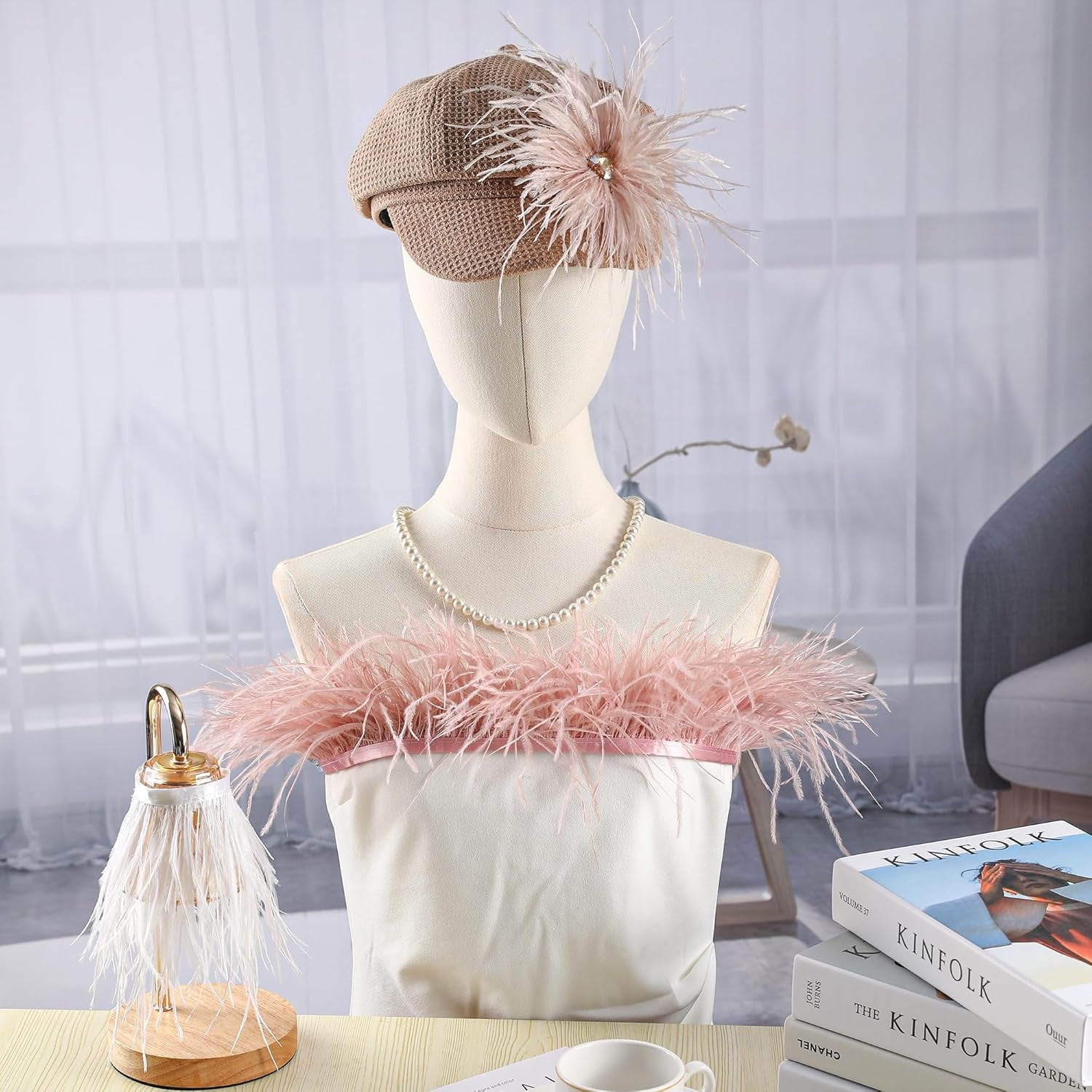 Black Ostrich Feathers Trim,78.7Inx3.15-4.3In Wide Ostrich Feathers Sewing Fringe Trim Ribbon for Latin,Masquerade Decoration Pink — image 5