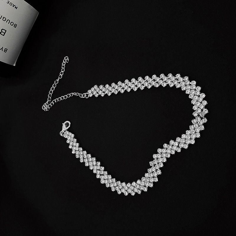 Choker Necklace Silver Diamond Row Necklaces Sparkly Crystal Necklace Chain Fashion Minimalist Party Prom Accessories โ image 3