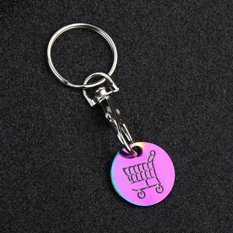 4pcs Trolley Token Keychain Supermarket Shopping Cart Metal Key Ring Trolley Token Coin Keychain Pendant Purse — image 5
