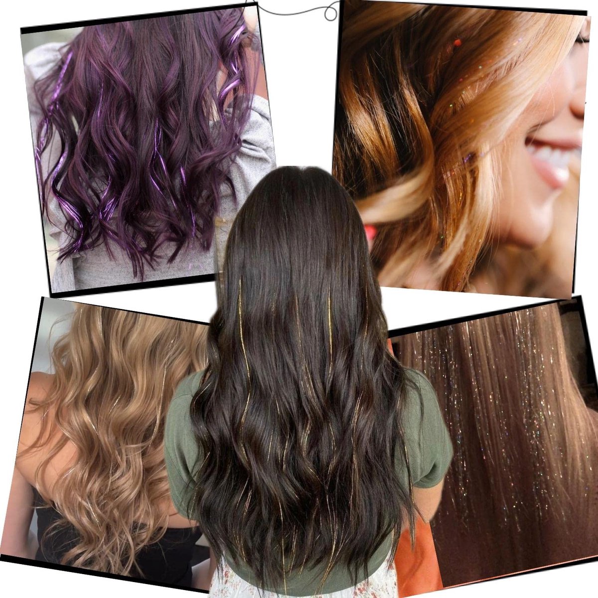 Hair Tinsels - Festival Hair Extensions - Glitter Hair Extensions - 12-Piece Clip-On Hair Accessory Set - 52cm Long Glitter Hair Extensions, for Christmas and — image 4