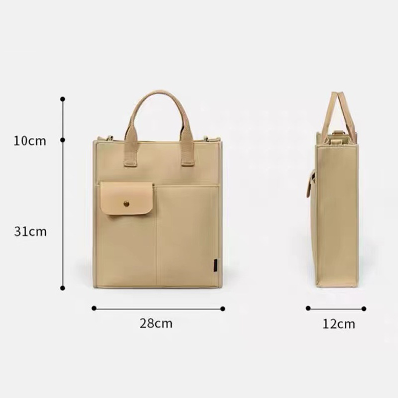 White Unisex Canvas Tote Bag - Structured Vertical Shoulder Satchel with Front Pocket - Lightweight Crossbody for Work, Uni & Daily Commute โ image 4