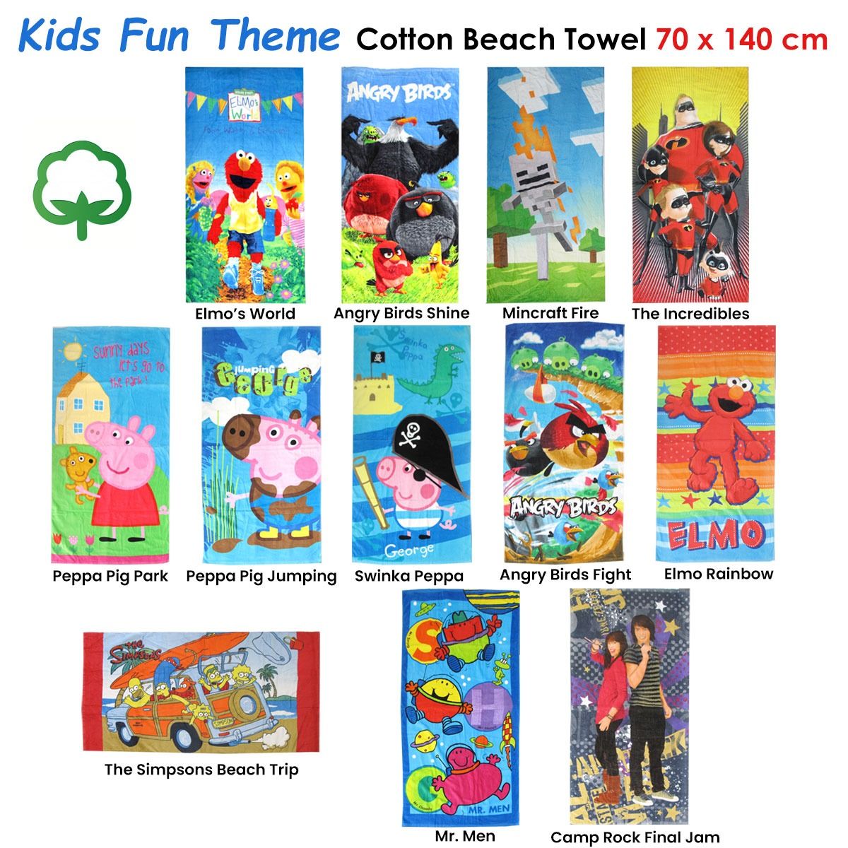Kids Fun Theme Cotton Beach Towel 70 × 140 cm Mincraft Fire — image 3