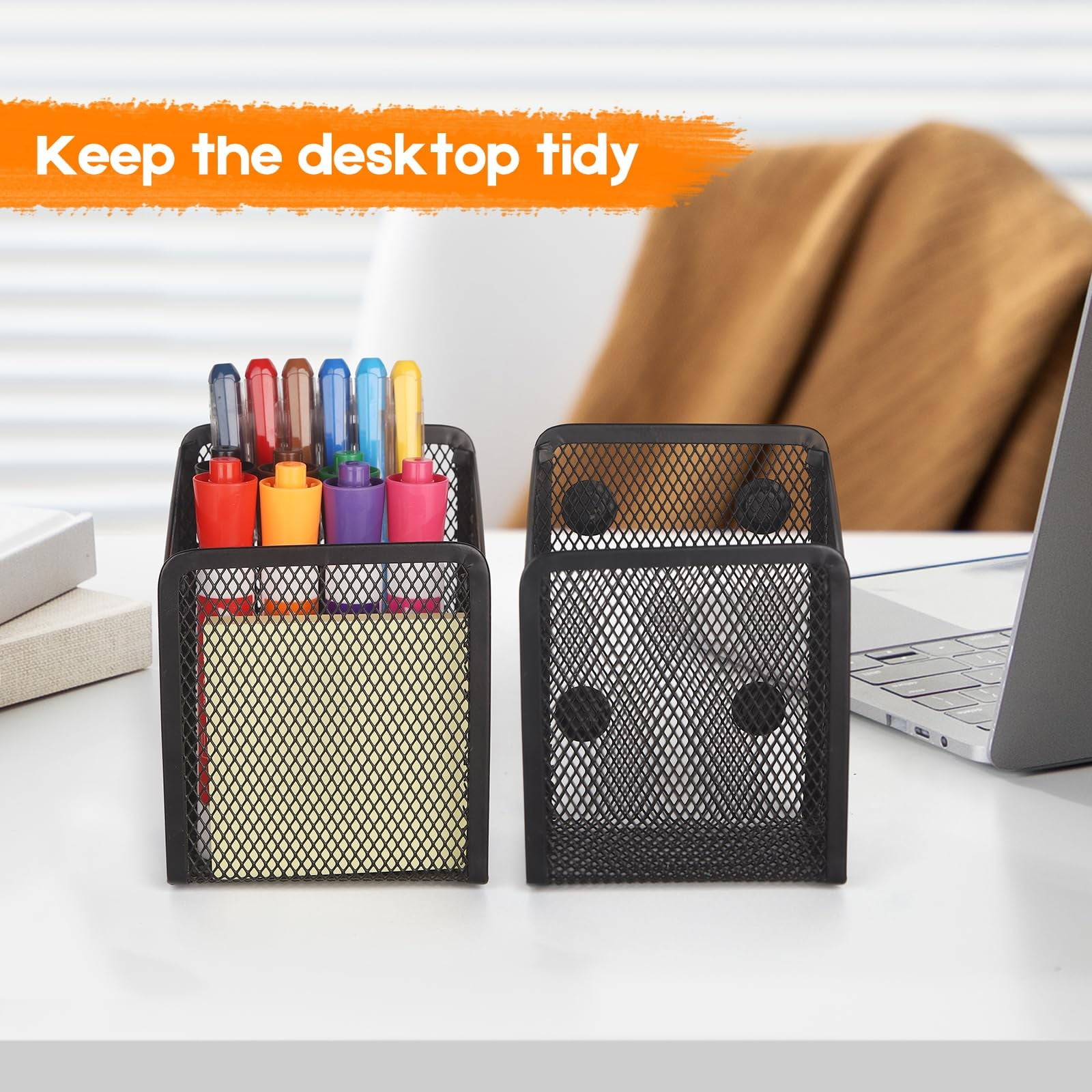 Magnetic Mesh Pencil Holder, Strong Metal Pen Organiser for Whiteboards, Refrigerators and Lockers, Black โ image 6