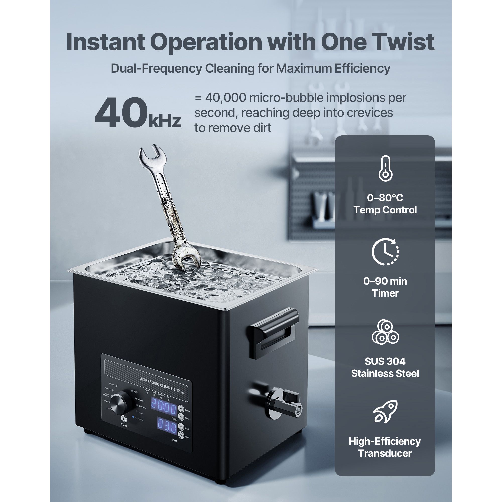 10L Ultrasonic Cleaner, Professional Ultrasonic Cleaner Machine with Knob Control, Stainless Steel Cleaning Machine with Basket and Cleaning Ball, for Watches โ image 2