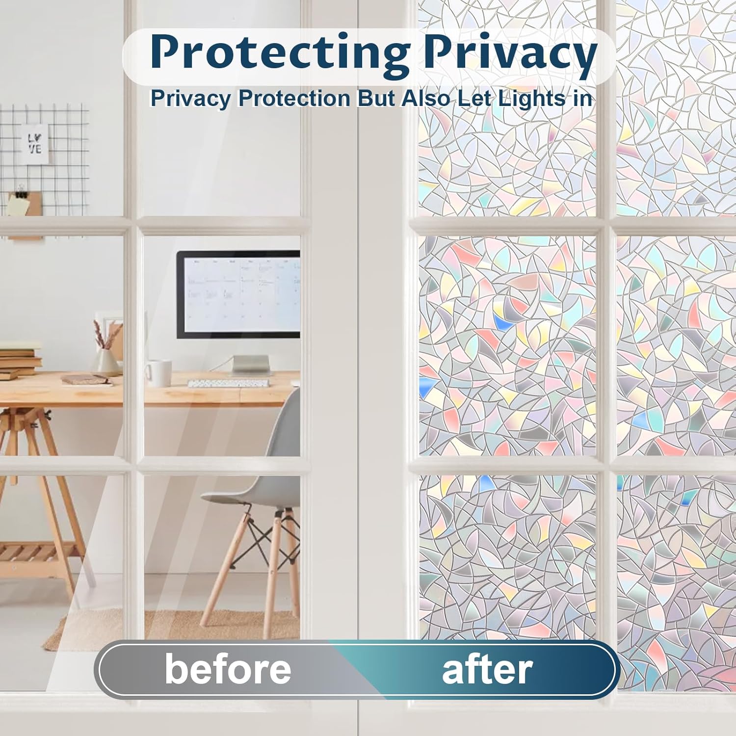 Rainbow Window Privacy Film Non-Adhesive Sun Blocking Reusable and Removable Glass Film Door Coverings for Bathroom, Home, Office, 17.5 x 78.7 Inch โ image 4