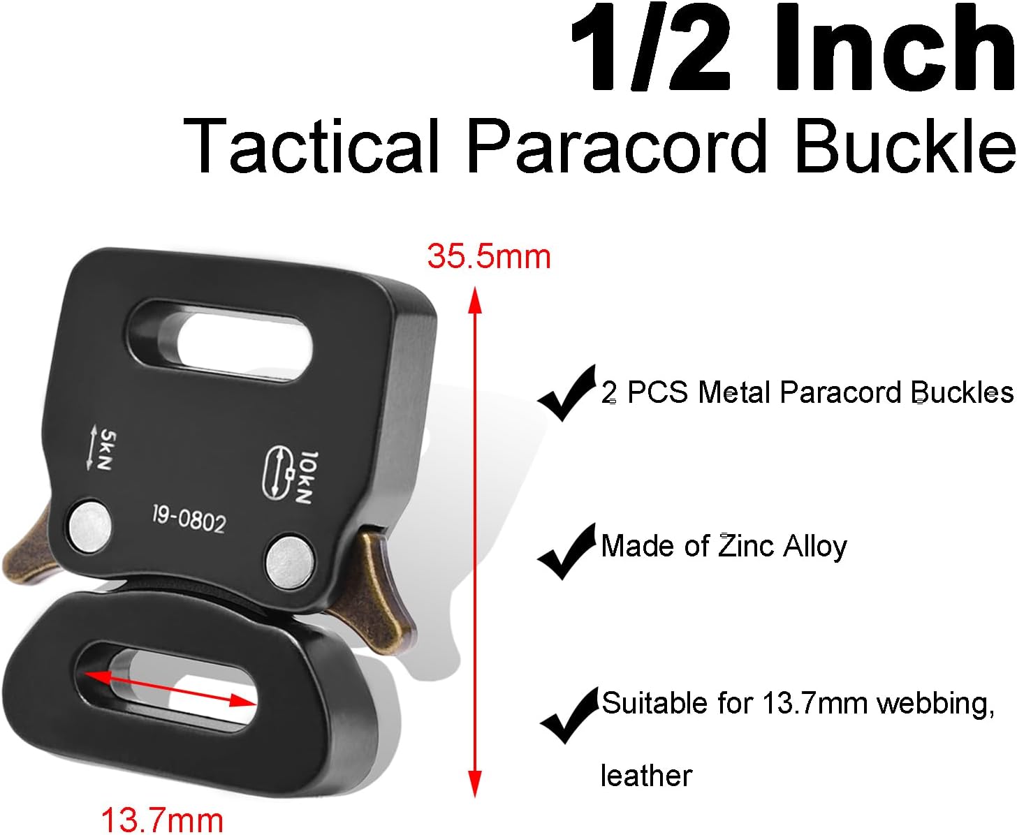 CooBigo 1/2" Paracord Bracelet Buckle Clip, 2 PCS Metal Paracord Clasps Accessories for Bracelets Pet Collar Hardware Tactical Buckle Backpack Keychain โ image 2