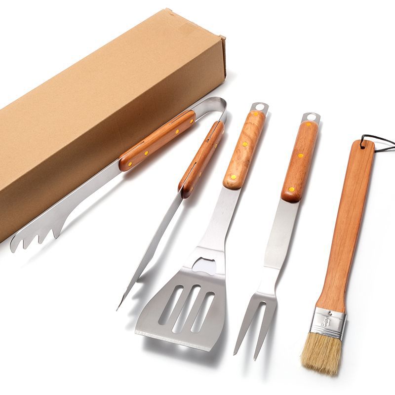 Premium 4-Piece BBQ Tool Set with Rubberwood Handles - Kraft Box โ image 2