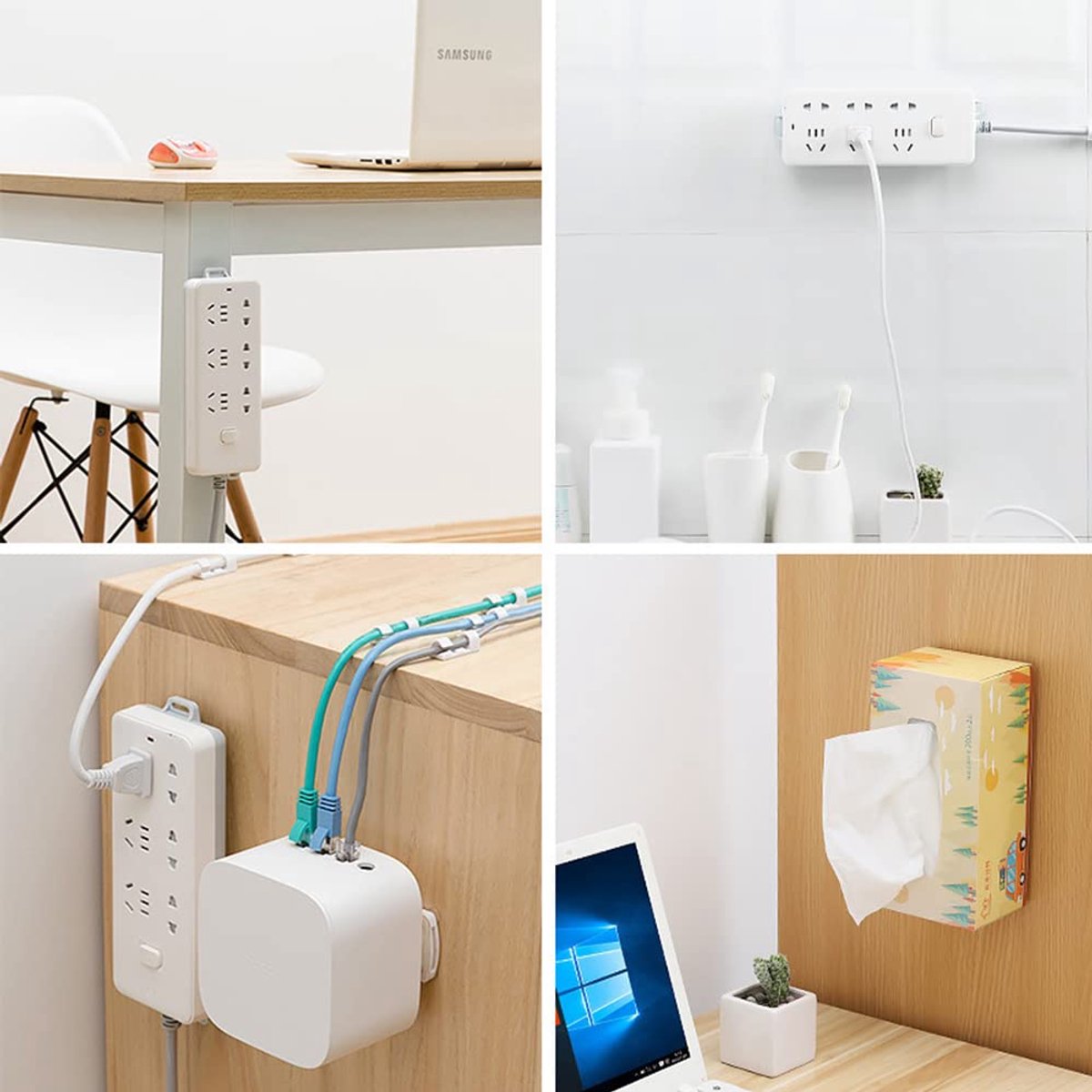 Self-adhesive - Desk socket holder - No perforation - Self-adhesive socket holder - Cable management - No perforation surge protection - Power strip holder โ image 3