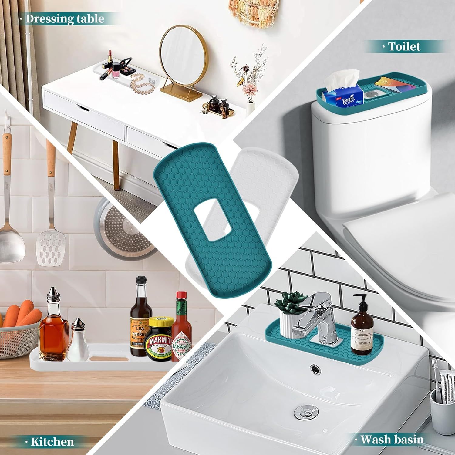 Toilet Tank Tray Topper Multi-Functional Hollow Anti-Slip Silicone Large Quick Drain Vanity Storage Organizer Holder Bathroom — image 4