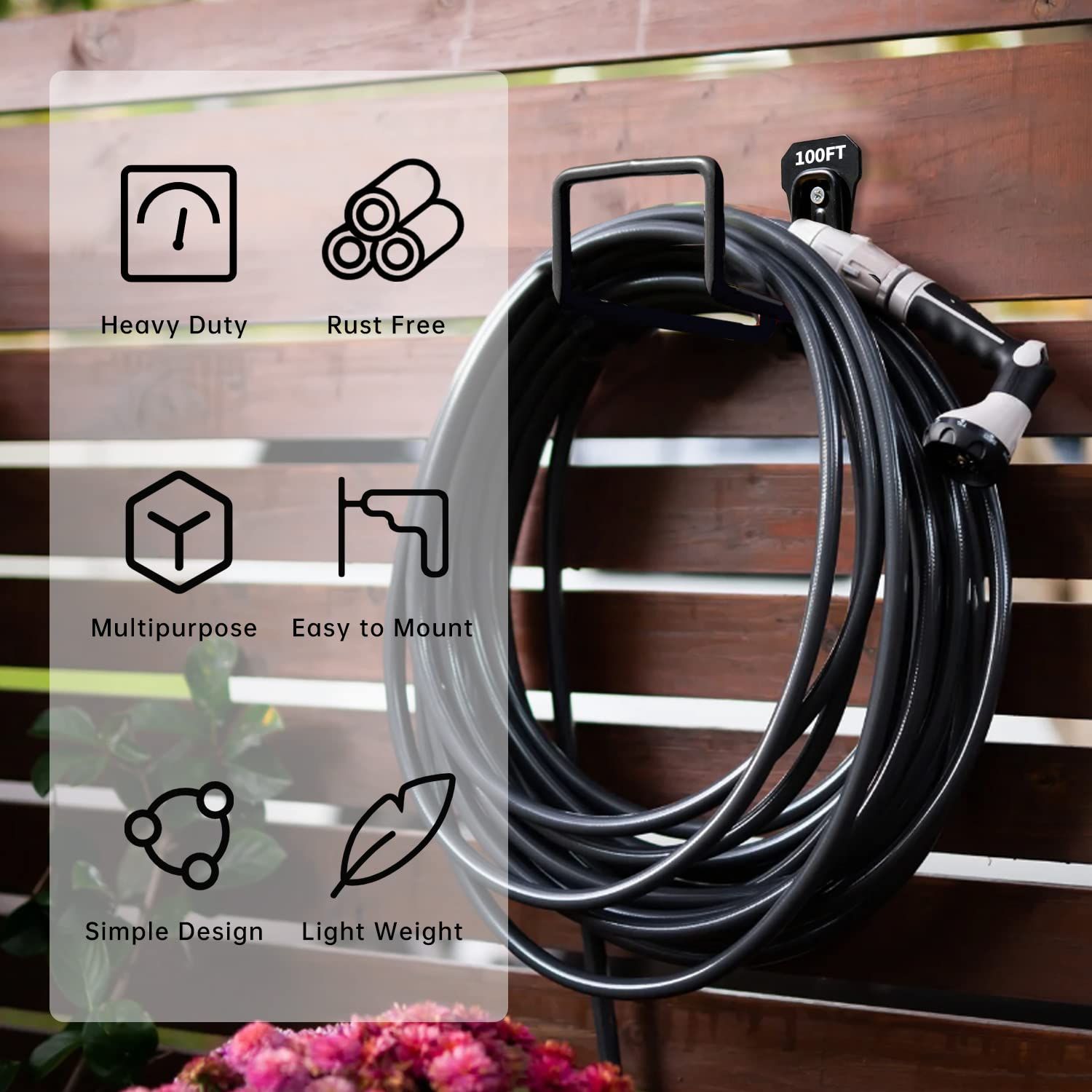 Garden Hose Holder Wall Mount,Heavy Duty Water Hose Hanger for Garage Outside,Metal Hose Reels Hose Rack Hose Hook — image 3