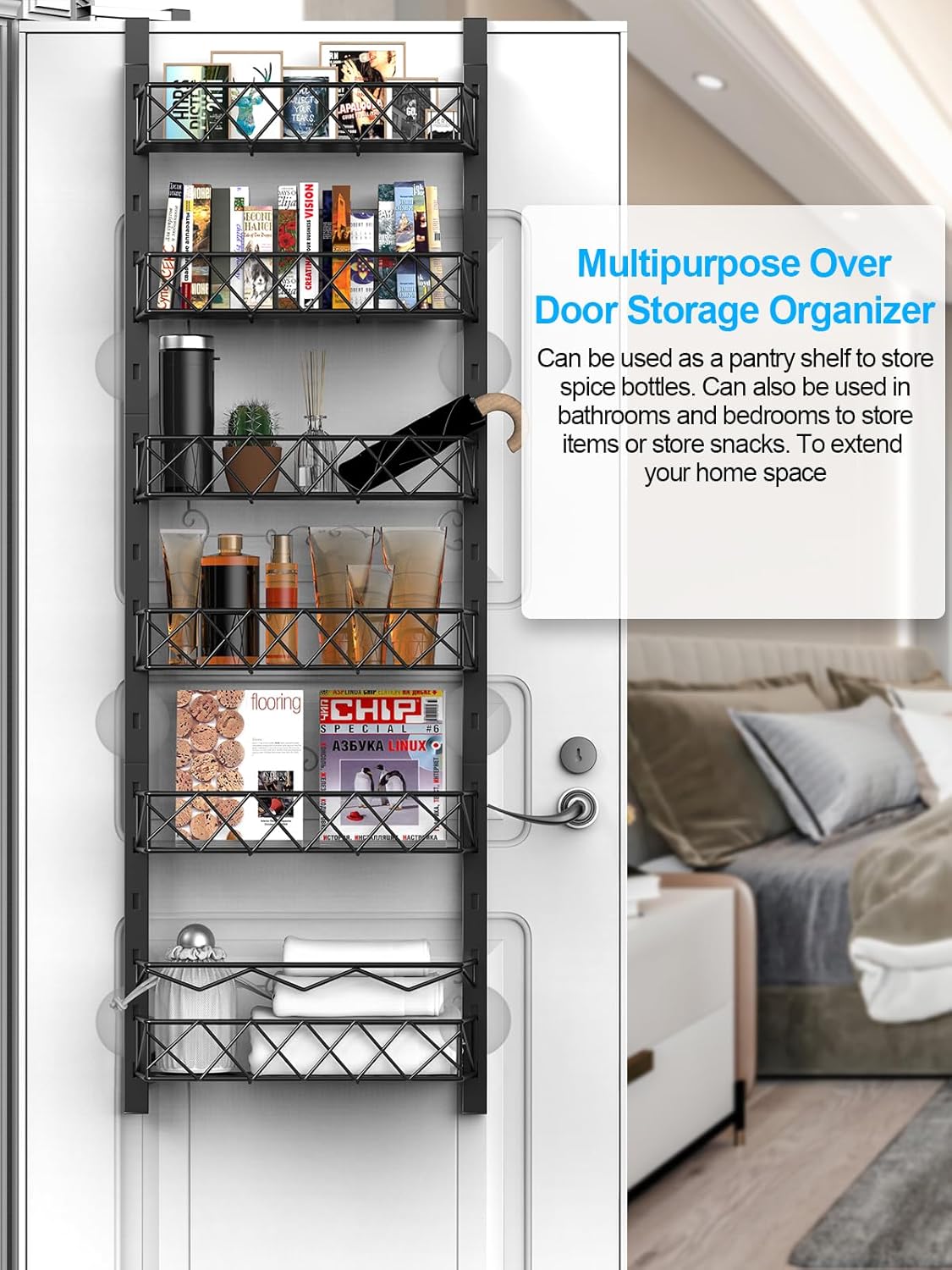 6 Tier Adjustable Baskets Over Door Pantry Organiser for Home Kitchen — image 5