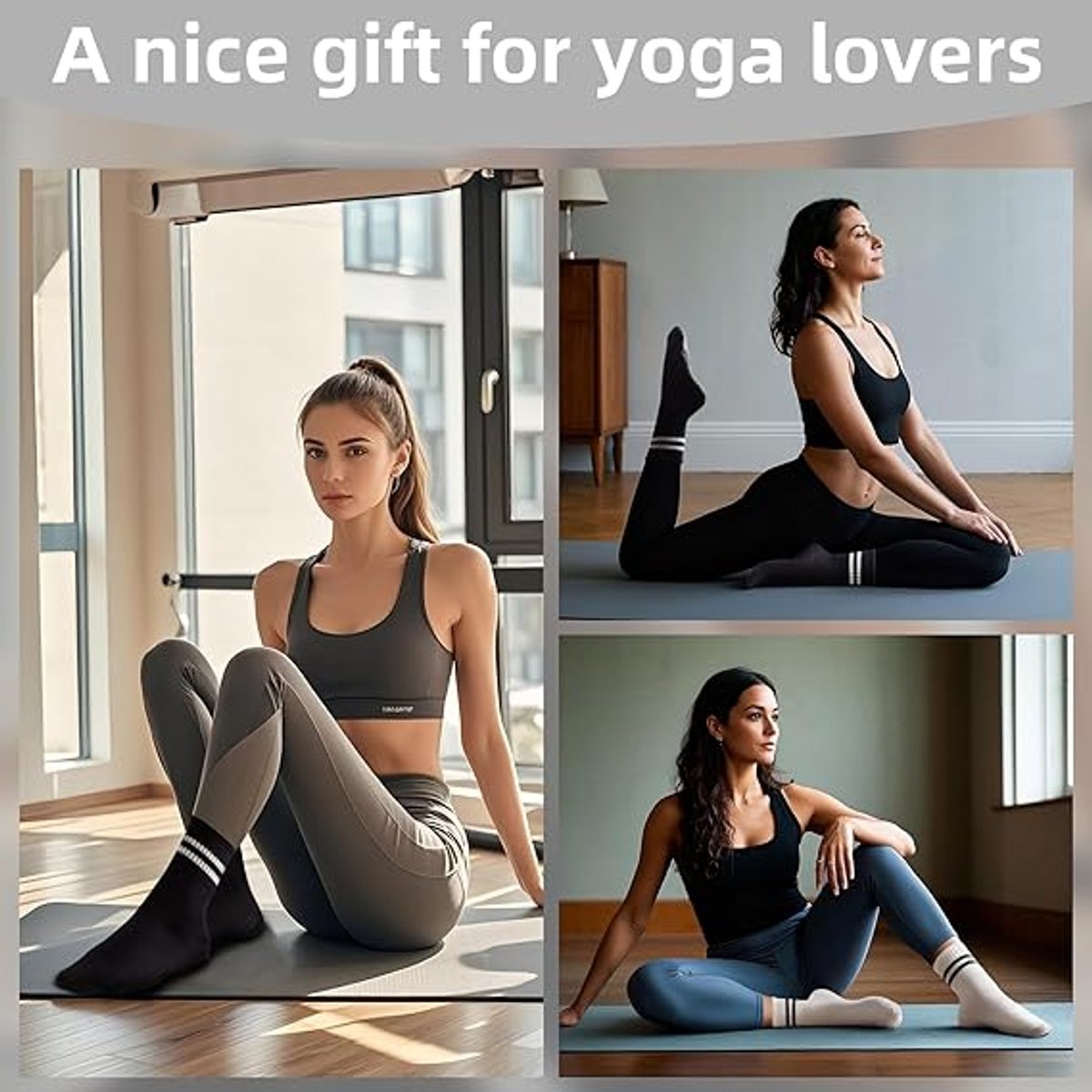 5 pairs - Socks - Women's high Pilates non-slip socks - Yoga Pilates Socks with Grip - Non-slip Cotton Socks - Yoga Socks - Non-slip ankle socks - for Ballet — image 3