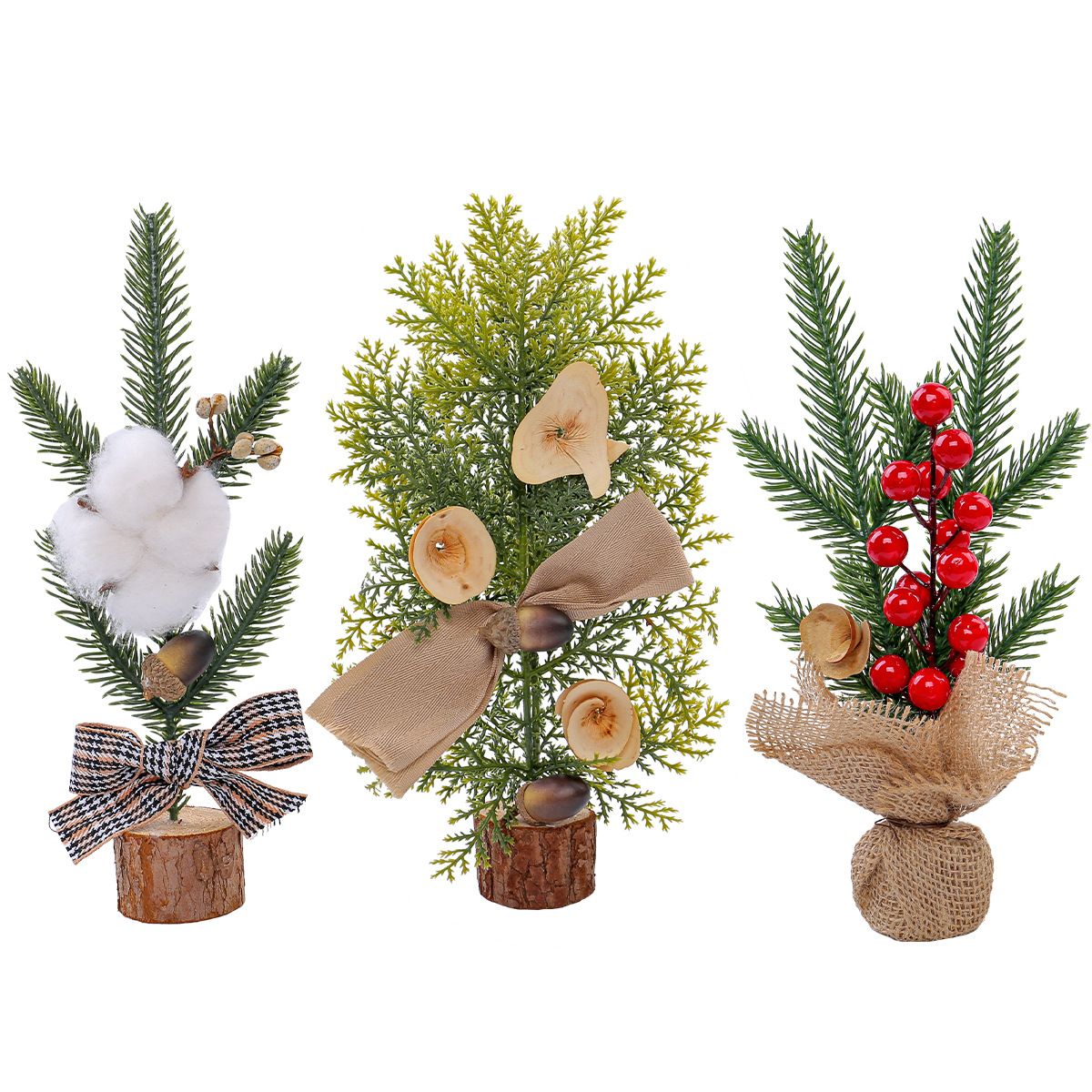 Desktop Mini Christmas Tree 25cm, Burlap Bow with Pinecone Base, Lightweight & Versatile, Brightens Office and Home Holiday Atmosphere (Cotton Style) โ image 5