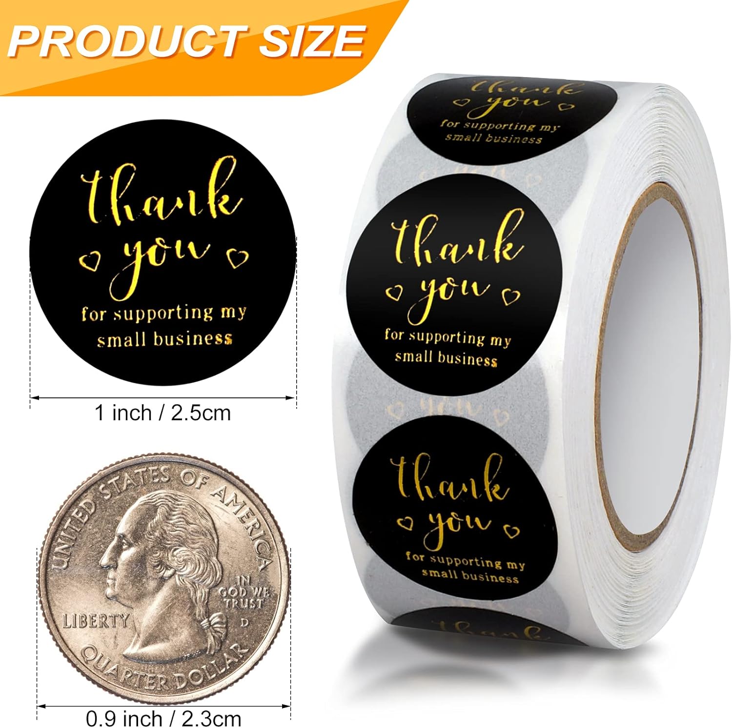 Thank You Round Stickers for Supporting My Small Business Adhesive Labels, 3-Color, 1inch (2000Pcs, 4 Rolls, Each roll 500Pcs) — image 2