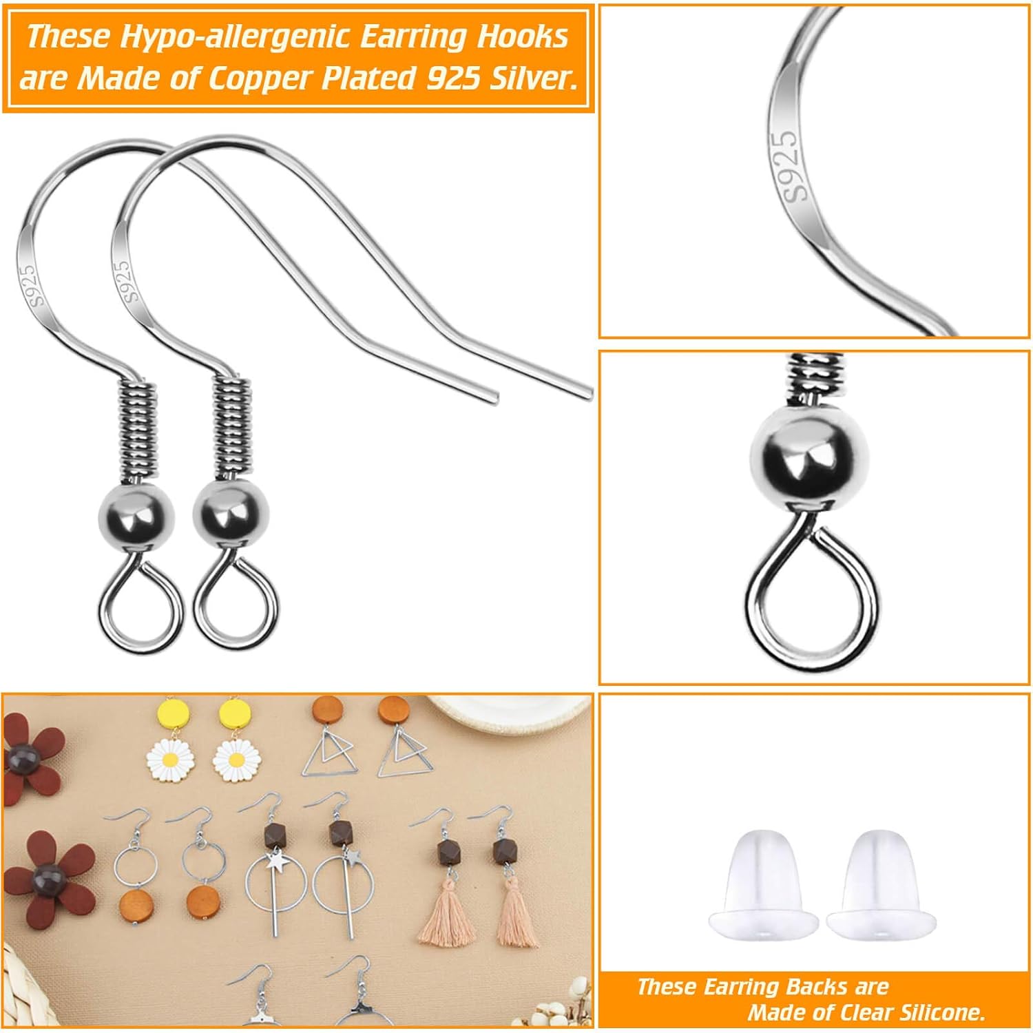 Hypoallergenic Earring Hooks, 600Pcs Earring Making Kit with Earring Hooks, Jump Rings and Clear Rubber Earring Backs for DIY Jewelry Making — image 4