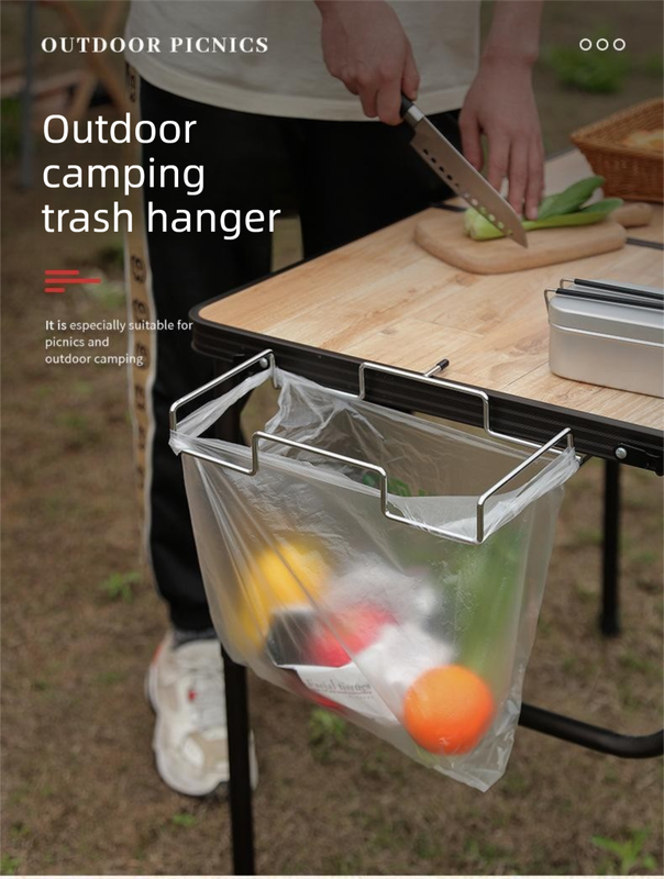 2 PCS Portable Folding Trash Bag Holder Stand Stainless Steel Garbage Bag Rack for Camping Picnic Kitchen and Student Desk Natural Finish โ image 3
