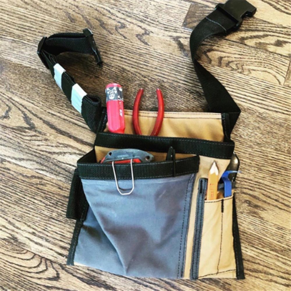 5-Pocket Single Side Tool Belt Pouch/Work Apron, Durable Oxford cloth Construction, Adjustable Belt(Khaki gray) — image 4
