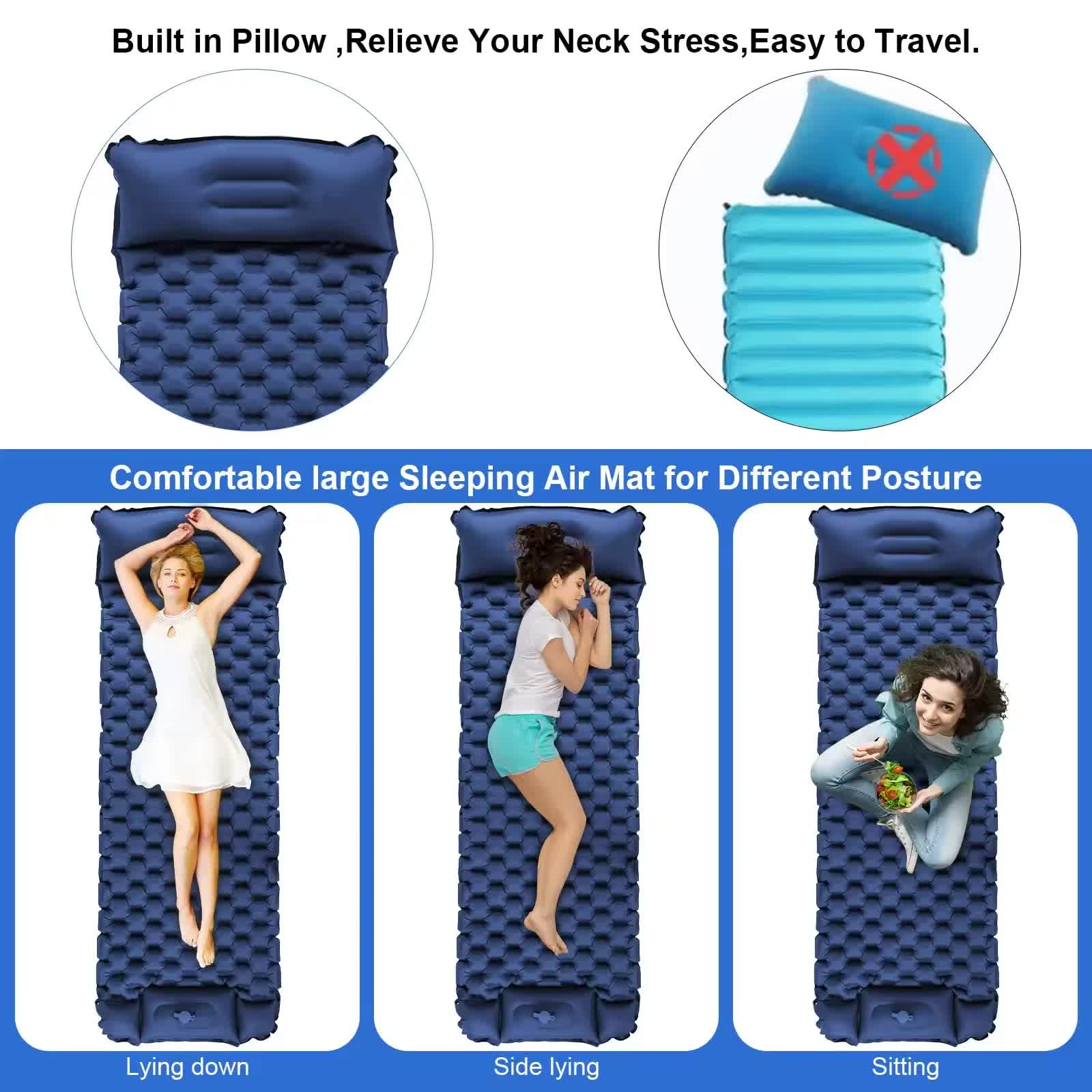 Blue Portable Outdoor Inflatable Mat - Foot-Operated Camping Sleeping Pad โ image 5