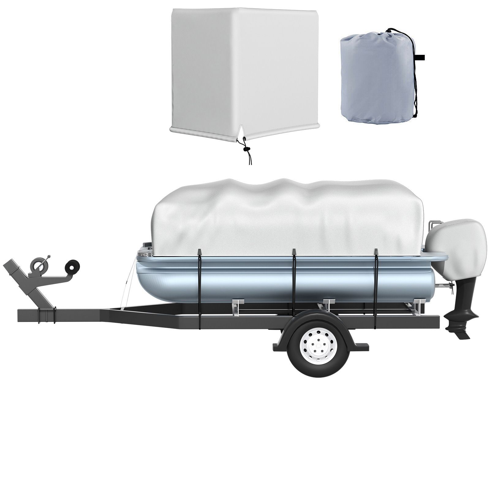 Pontoon Boat Cover, Fit for 17/'-20/' Boat, Heavy Duty 600D Marine Grade Oxford Fabric, UV Resistant Waterproof Trailerable Boat Cover with 2 Support Poles and