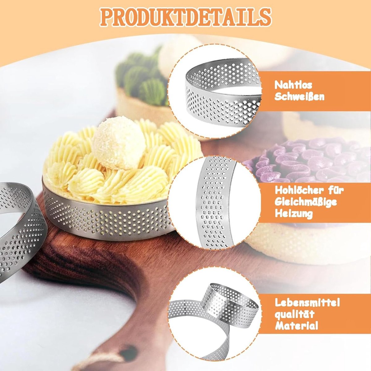 Cake ring - 6 pieces - Ø 8 cm*2 cm*0.8 mm - Stainless steel - Cake tin - Cake mould - Mousse cake mould - For baking muffins, cakes, cookies — image 5