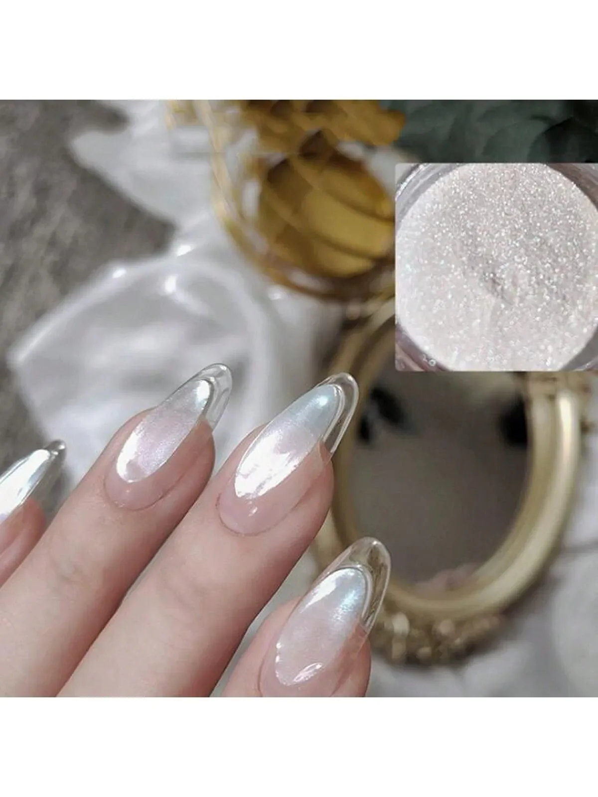 Pearl White Nails Glitter Dust Chrome Y2 1Box Moonlight White Chrome Powder For Glazed Donut Nail Art Mirror Effect Glitter Eyeshadow Sticks DIY Charms — image 3