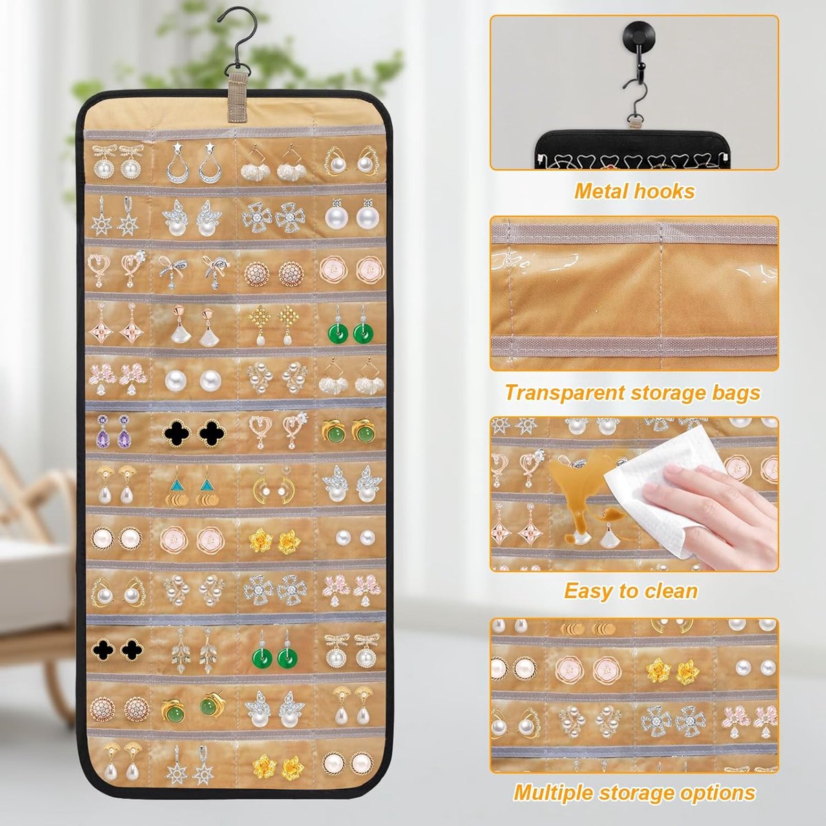 Jewelry organizer - 1 piece - Jewelry holder - Felt hanging bag - Earring organizer - Hanging jewelry organizer - Storage bag - Display rack - Double-sided — image 2