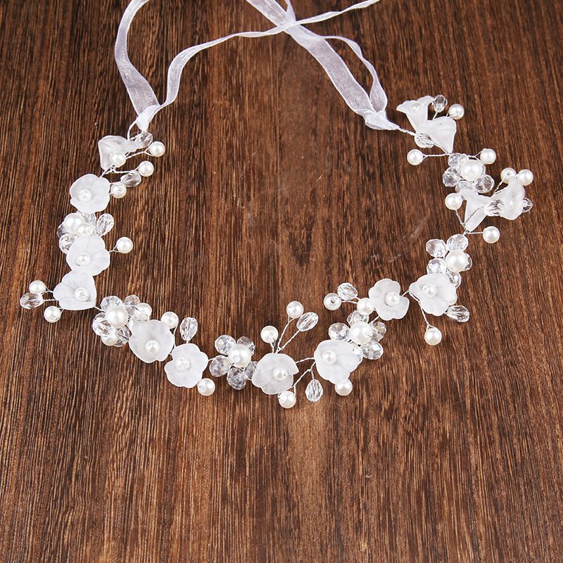 Flower Girl Hair Accessory, Princess Headpiece White Flower Headband Pearl for Girl and Flower Girls Cute Bridal Wedding Hair Band — image 5