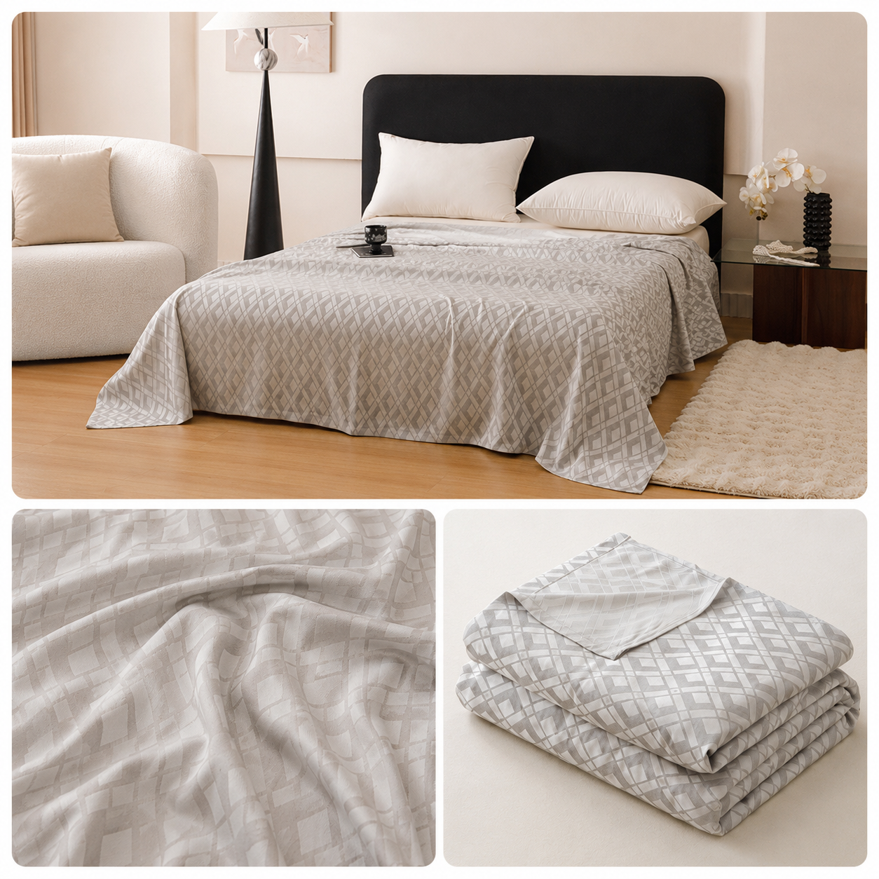 Silver Diamond Pattern Bamboo Fiber Summer Cooling Blanket 150×200cm for Bed Sofa Air Conditioned Room Lightweight Breathable Gauze Coverlet — image 4