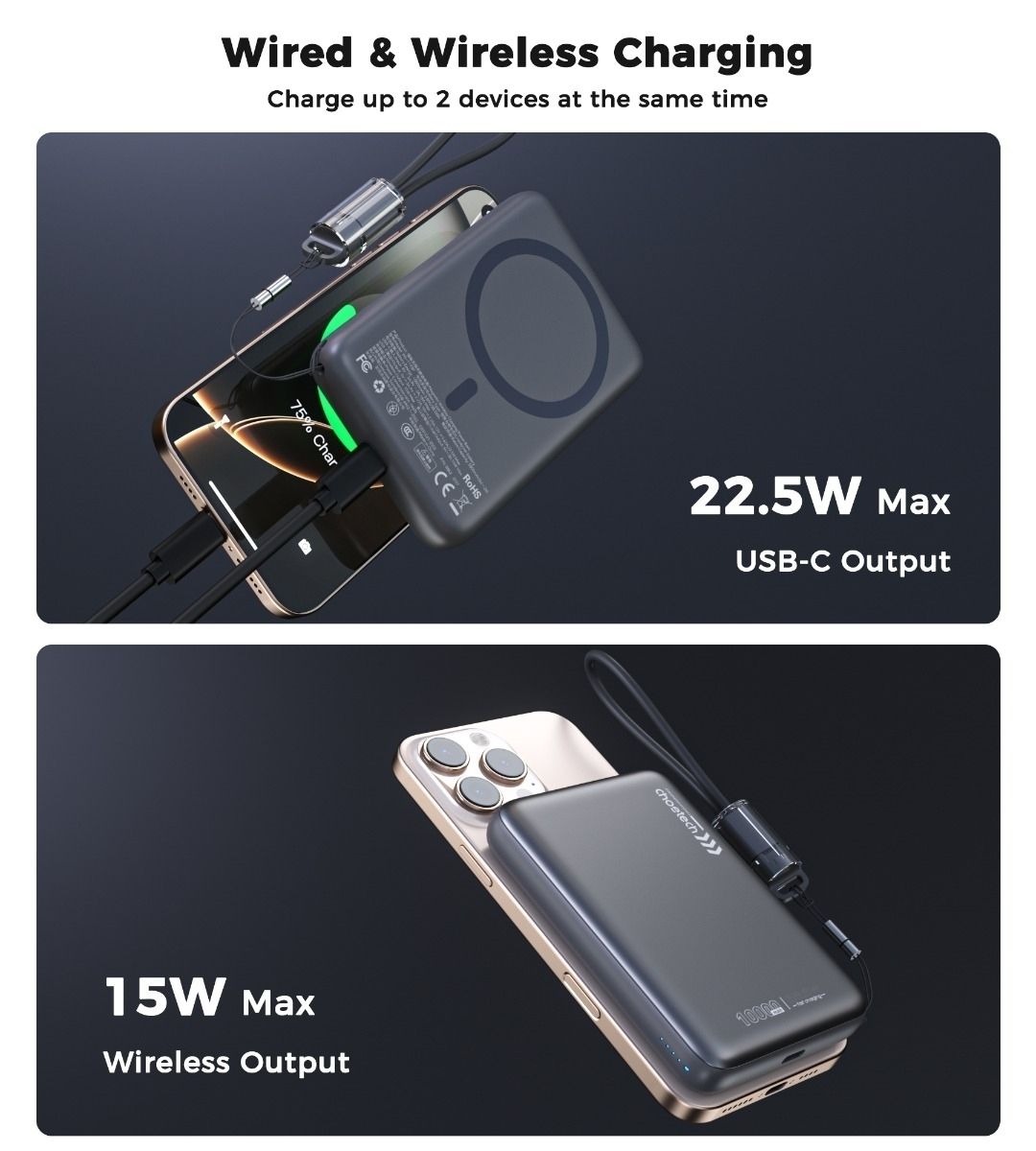 CHOETECH B-862-GY CCC Certified 10000mAh Ultra Thin Magnetic Power Bank โ image 4