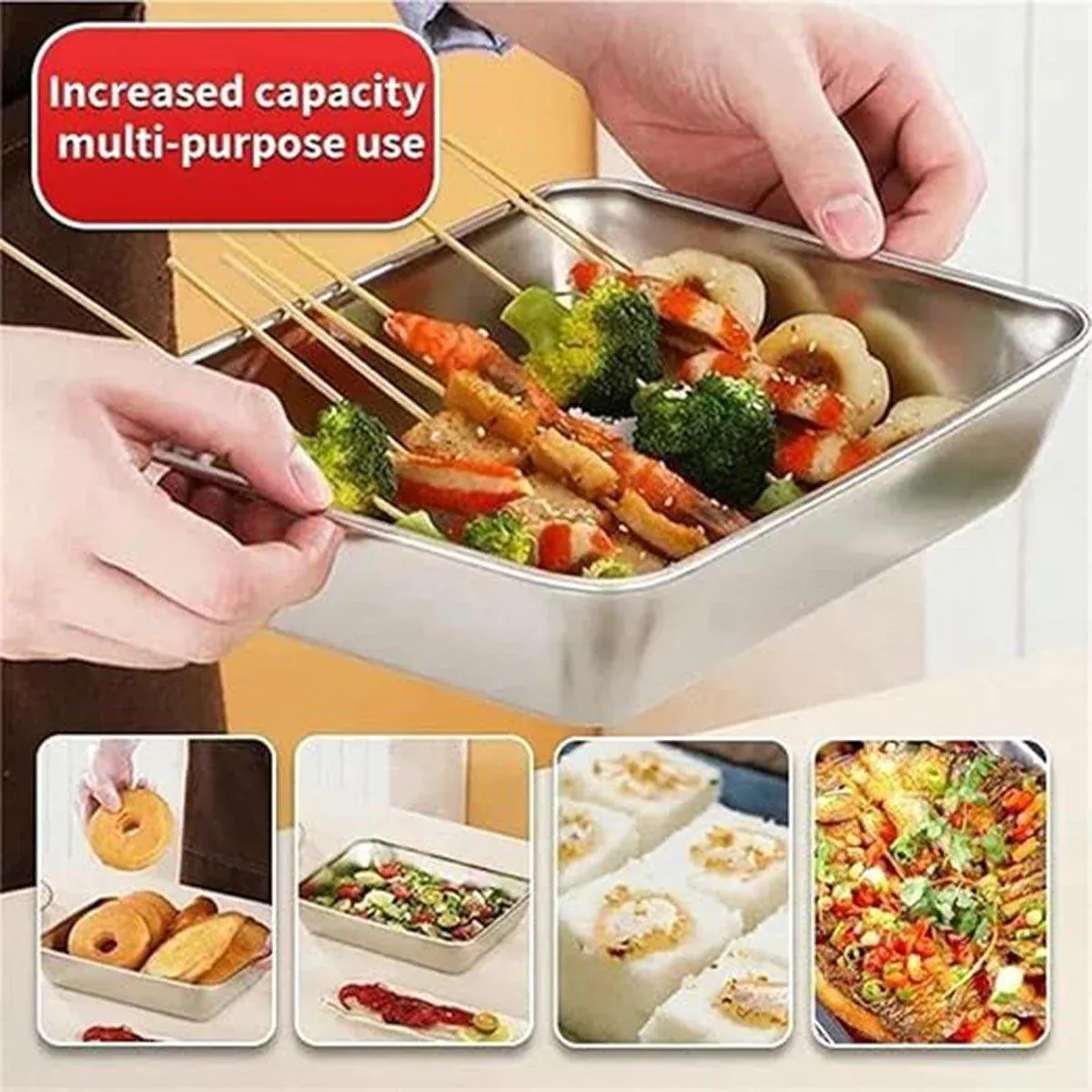 2PCS Stainless Steel Square Food Tray With Lid Rectangular Storage Box Plate โ image 4