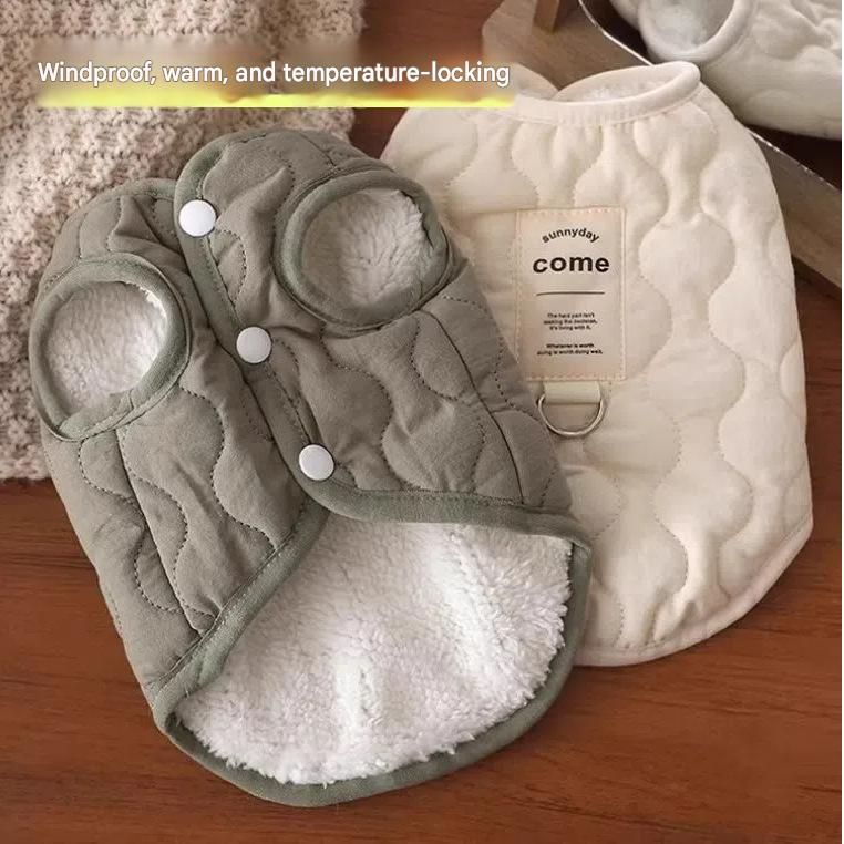 Beige XXL Size 52x40cm Fleece-lined thickened dog vest - Cotton Fleece Lined Harness Compatible Winter Coat for Dogs Shed Control Outdoor โ image 2