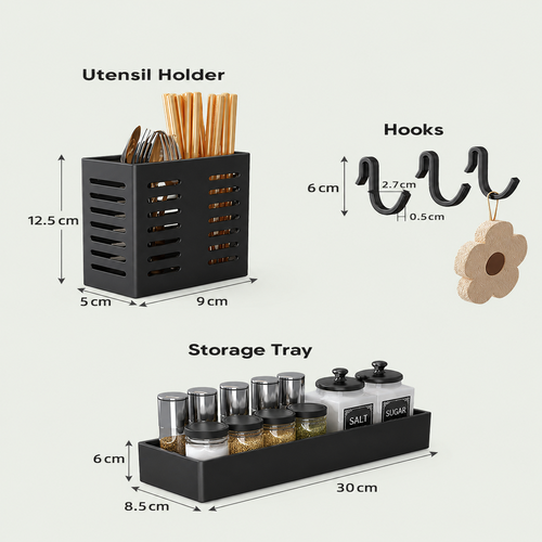 Multifunctional Microwave Shelf Storage Cutlery Tray Spice Holder Kitchen Rack Black โ image 5