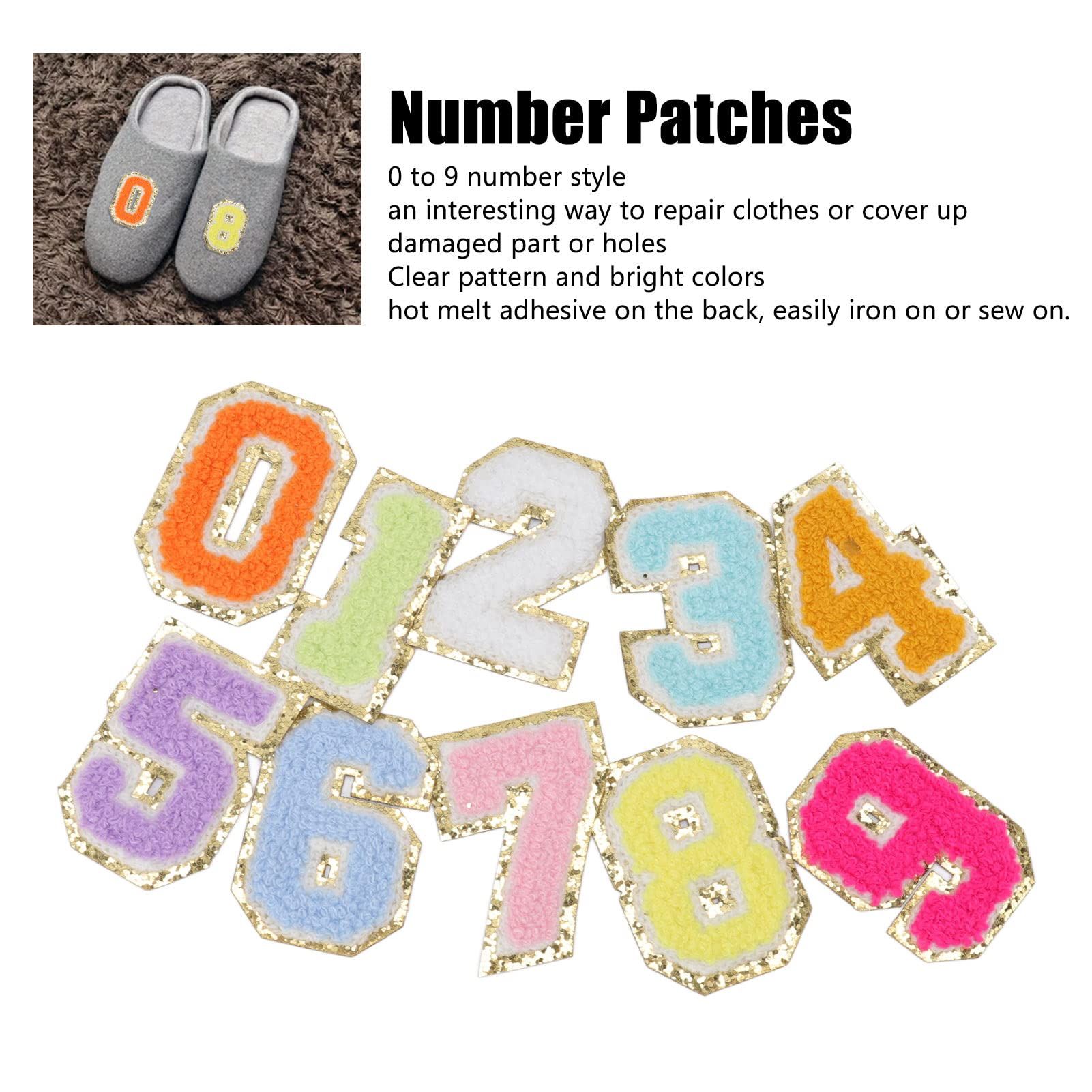 0-9 Applique for Clothes, 10pcs Patches 0 to 9 Number Colorful Bright Colors Exquisite Cotton Number Patches for Hat Backpack Shirt