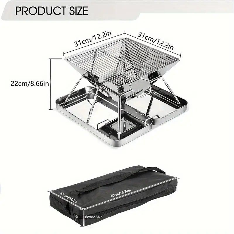 304 Stainless Steel Portable Folding BBQ Grill with Storage Tray for Outdoor Camping Picnics Beach and Backyard โ image 5