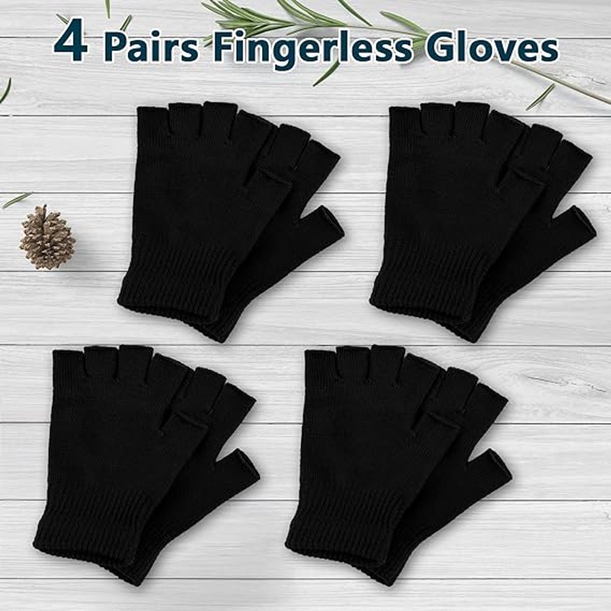 Fingerless gloves (pack of 4 pairs) - Fingerless gloves for women - Fingerless gloves for men - Winter warmth - Knitted half-finger design - Suitable — image 3
