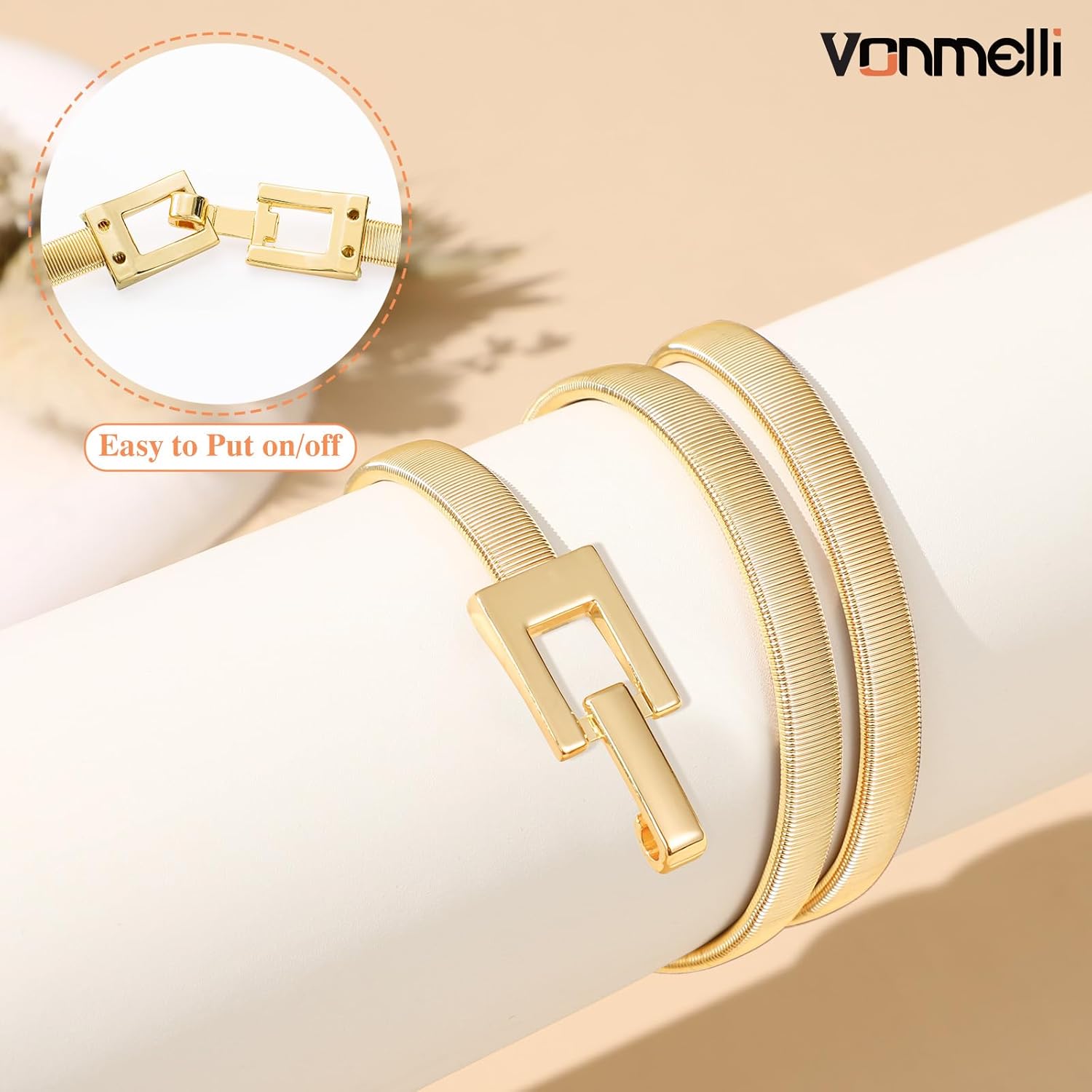 Women's Skinny Metal Cinch Belt for Dress Stretch Thin Waist Belt Gold/Sliver Elastic Belts — image 5