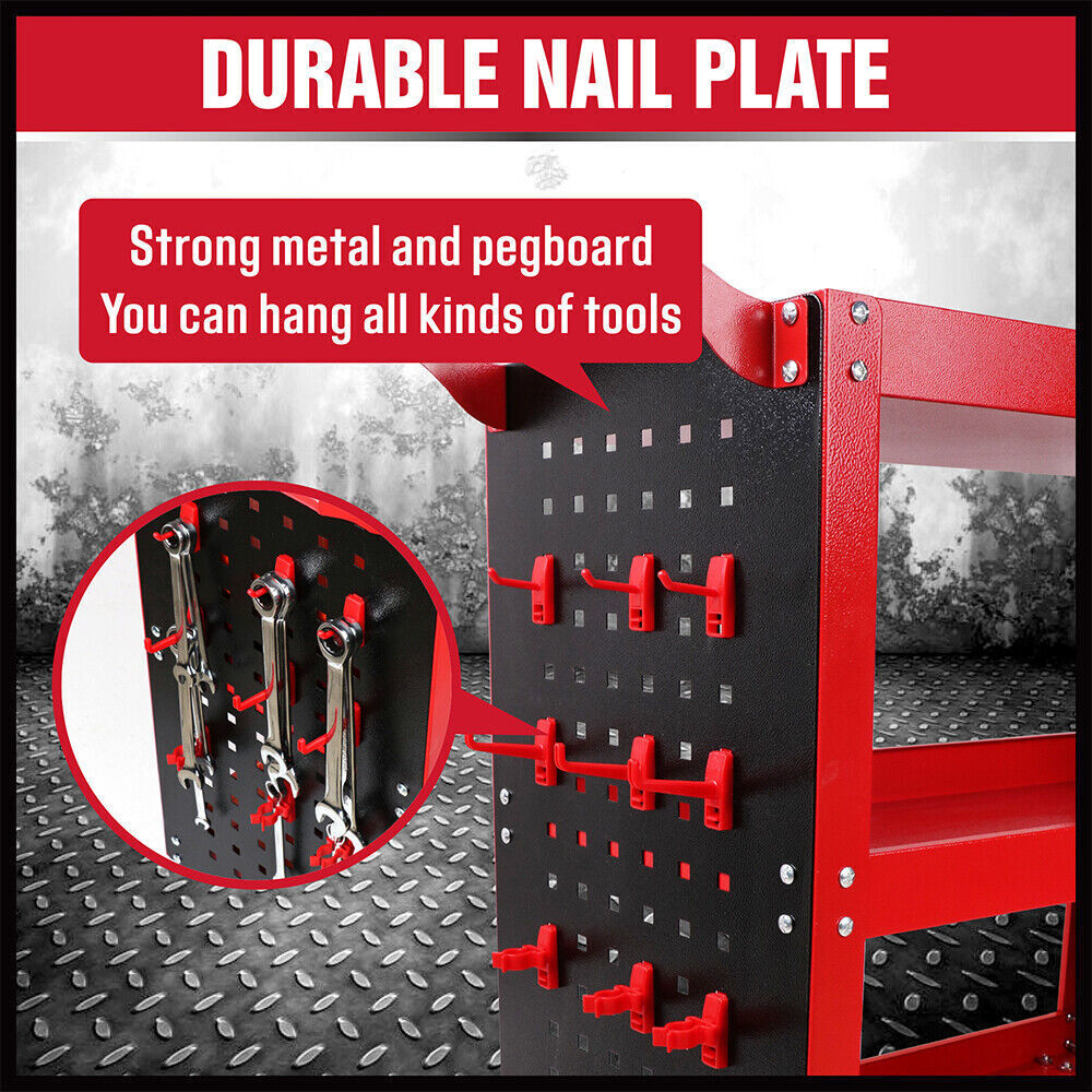 Red 3-Tier Tool Cart Storage Trolley Toolbox Workshop Garage Organiser 150kg Red — image 5
