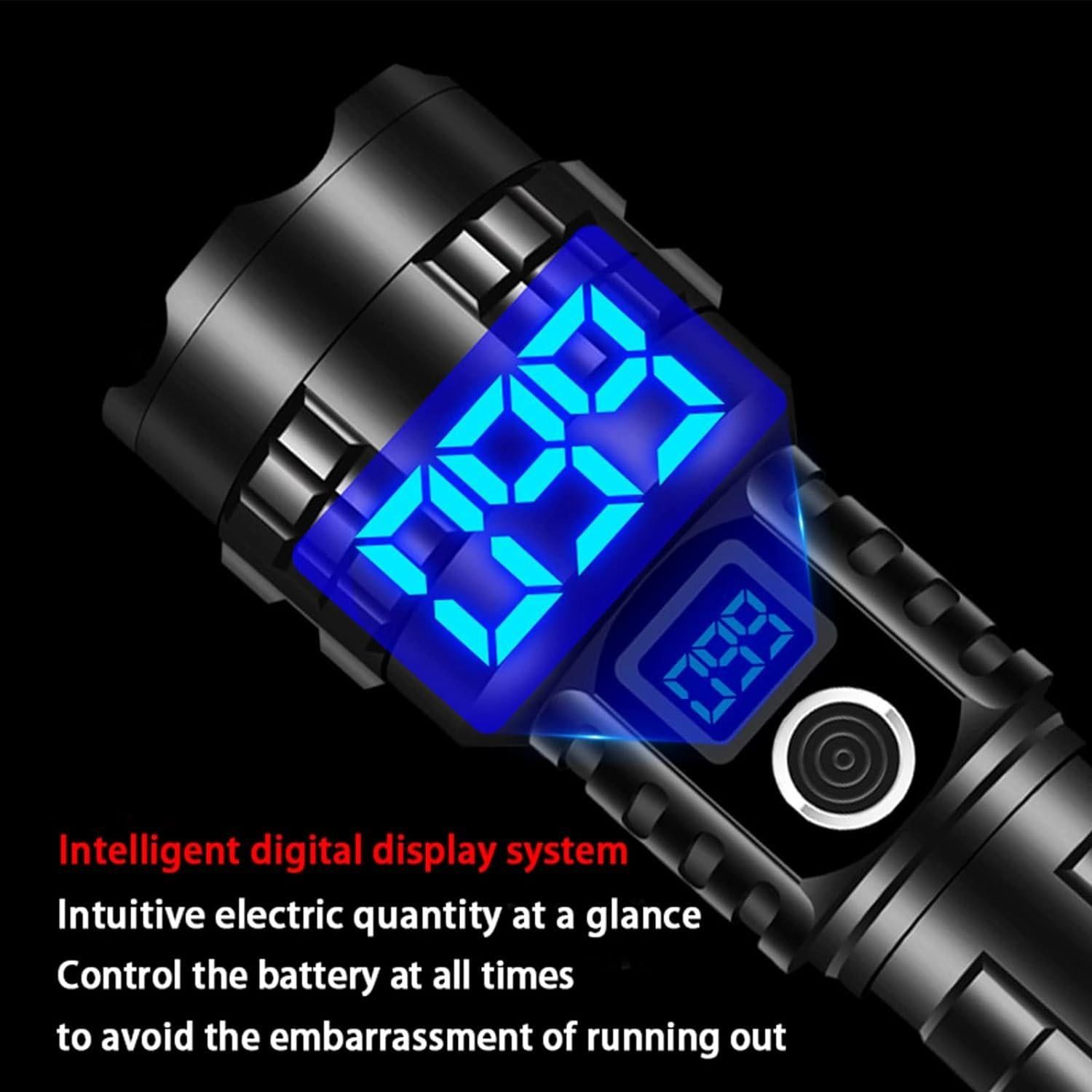 High Lumen LED Flashlight Rechargeable Zoomable Tactical Torch with LCD Power Display Black โ image 4