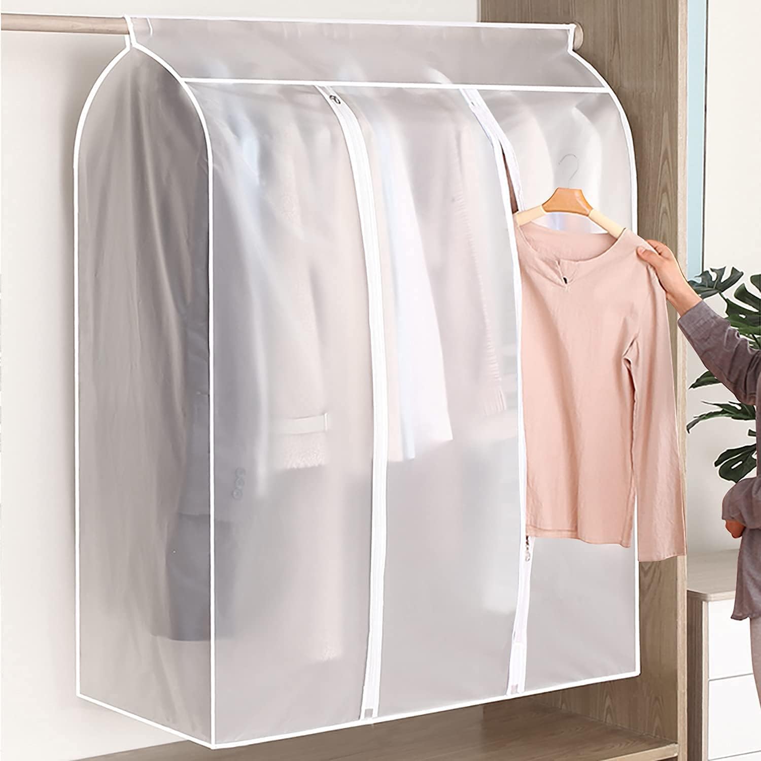 Waterproof Dustproof Clothes Storage Box Transparent White Large Capacity 39.3 x 19.7 x 47.2 Inch Clothing Organizer Container โ image 2