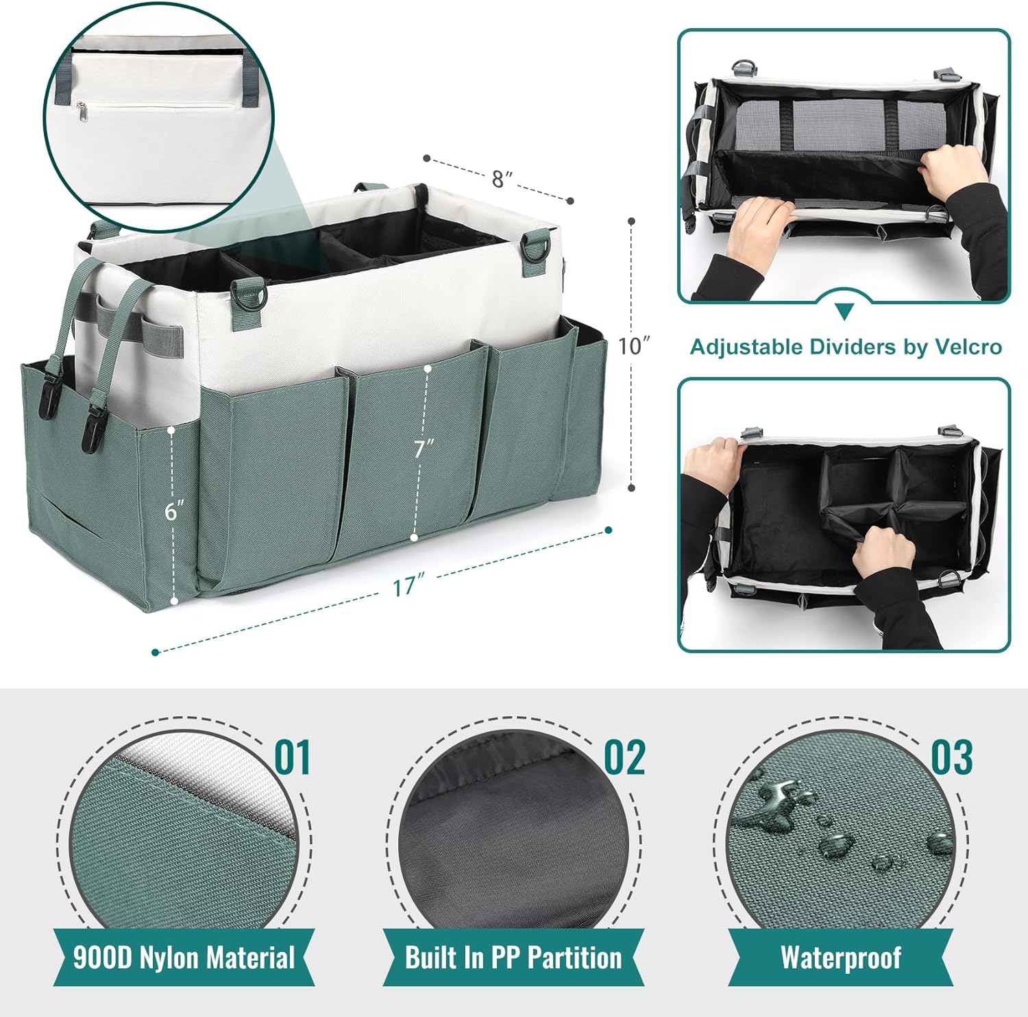 Cleaning Caddy Organizer with Handle, Wearable Bag for Supplies, Tote Shoulder and Waist Straps, Under Sink Tool Multiple Compartments (Large) (QJB-BLS) — image 2